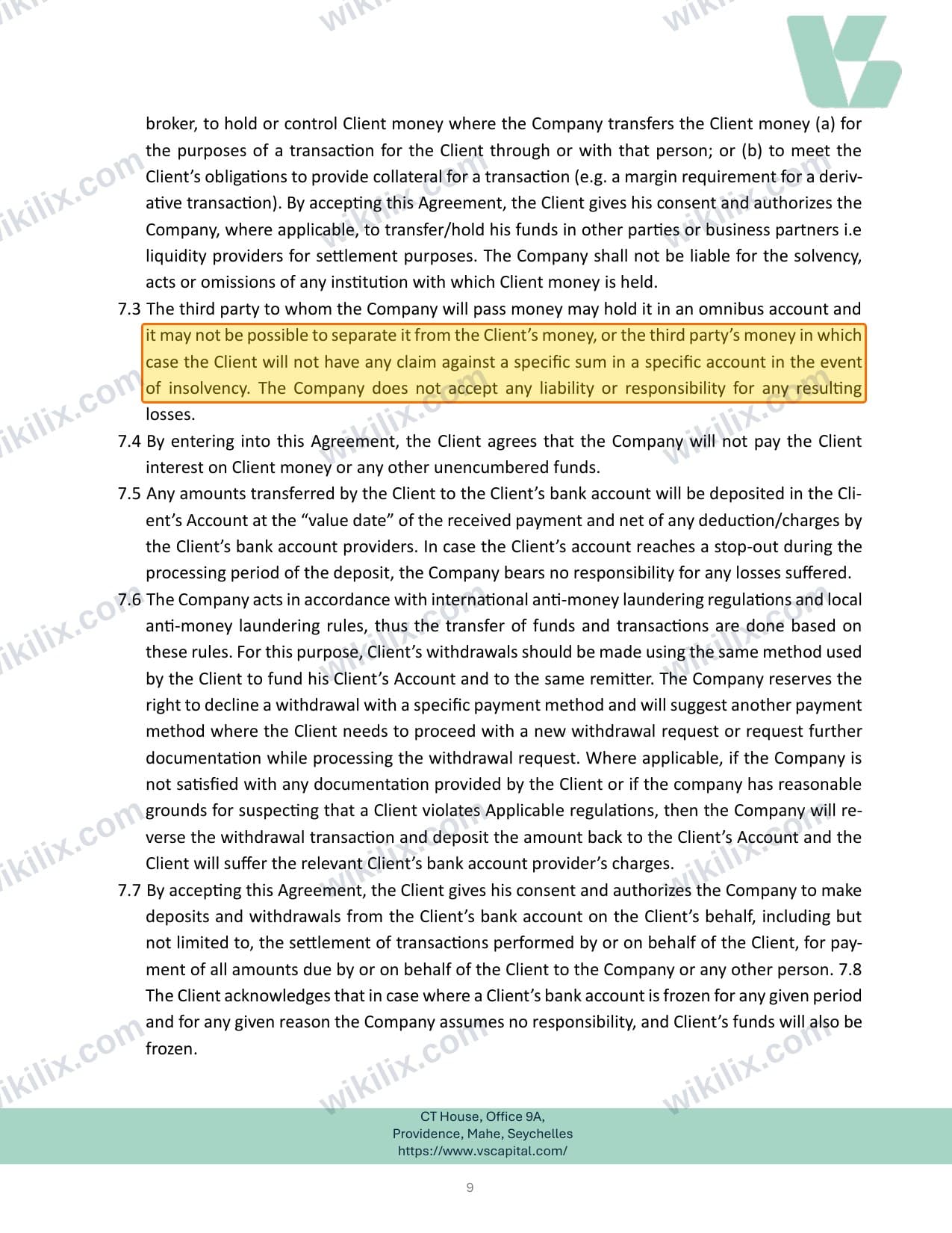 Our full page screenshot of the page this clause sits on, on VSCapital's site cdn.prod.website-files.com, taken on Sep 10, 2026. The quoted words are marked in the image.