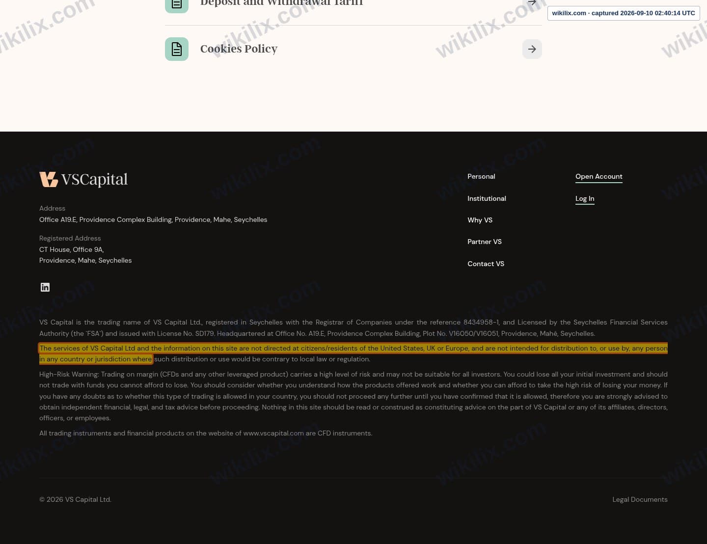 Our full page screenshot of the page this quotation was taken from, on VSCapital's site vscapital.io, taken on Sep 10, 2026. The quoted words are not marked in the image.