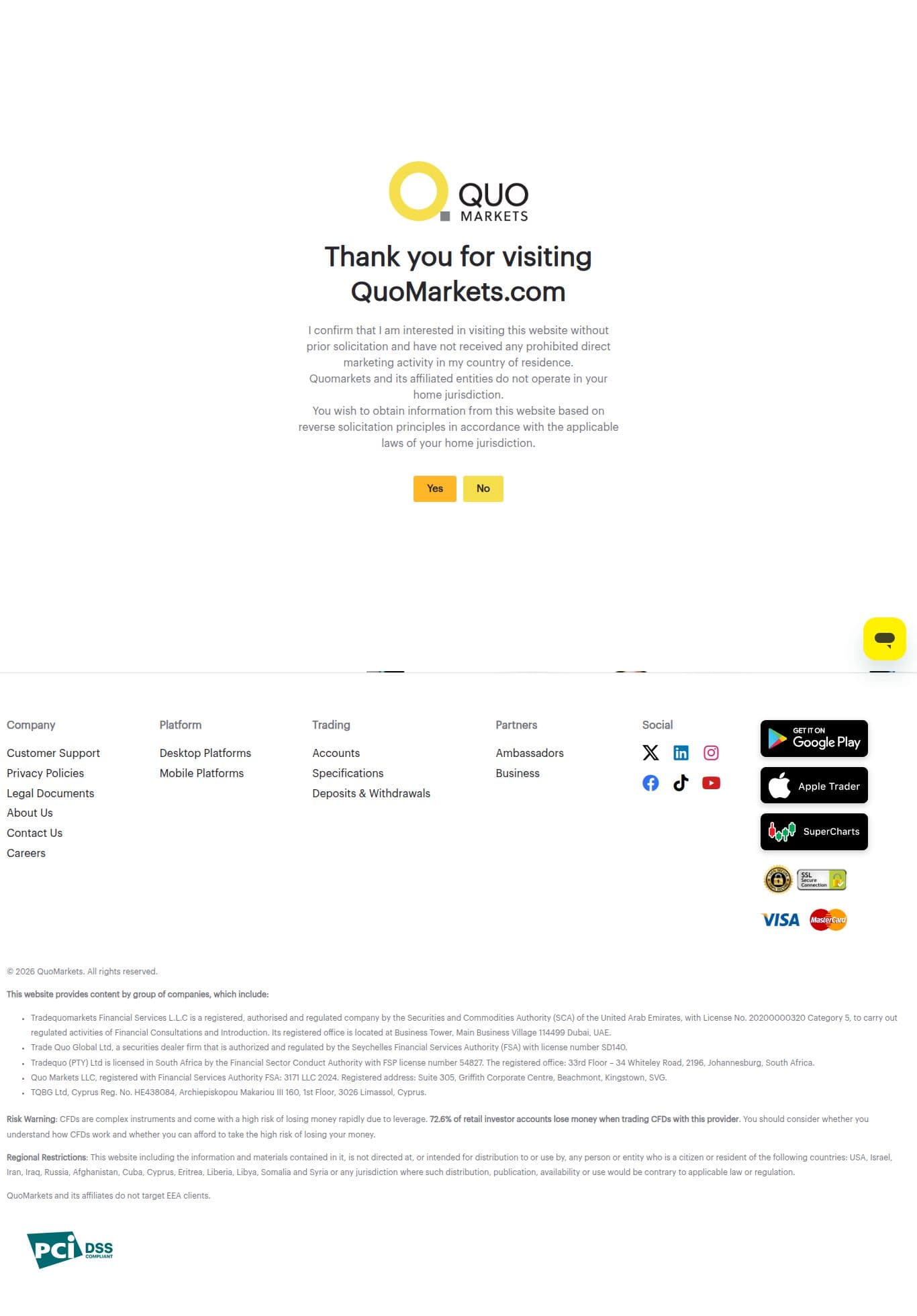 Homepage of quomarkets.com as we captured it