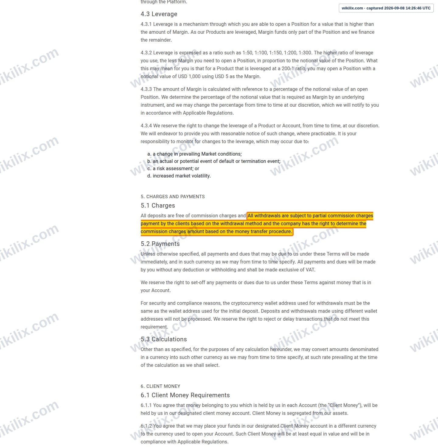 Our full page screenshot of the page this clause sits on, on STP Trading's site stptrading.io, taken on Sep 8, 2026. The quoted words are marked in the image.