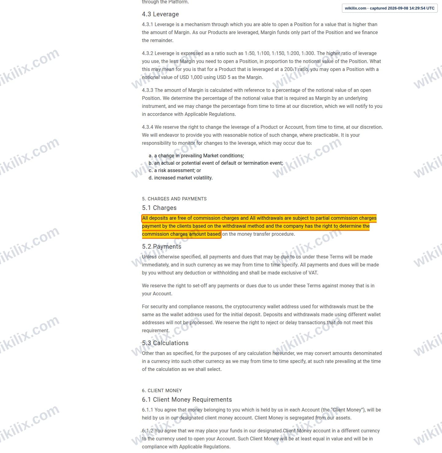 Our full page screenshot of the page this clause sits on, on STP Trading's site stptrading.io, taken on Sep 8, 2026. The quoted words are marked in the image.