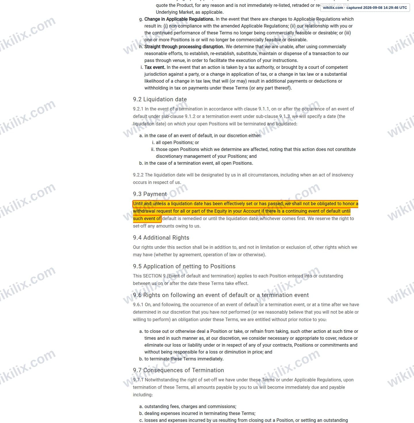 Our full page screenshot of the page this clause sits on, on STP Trading's site stptrading.io, taken on Sep 8, 2026. The quoted words are marked in the image.