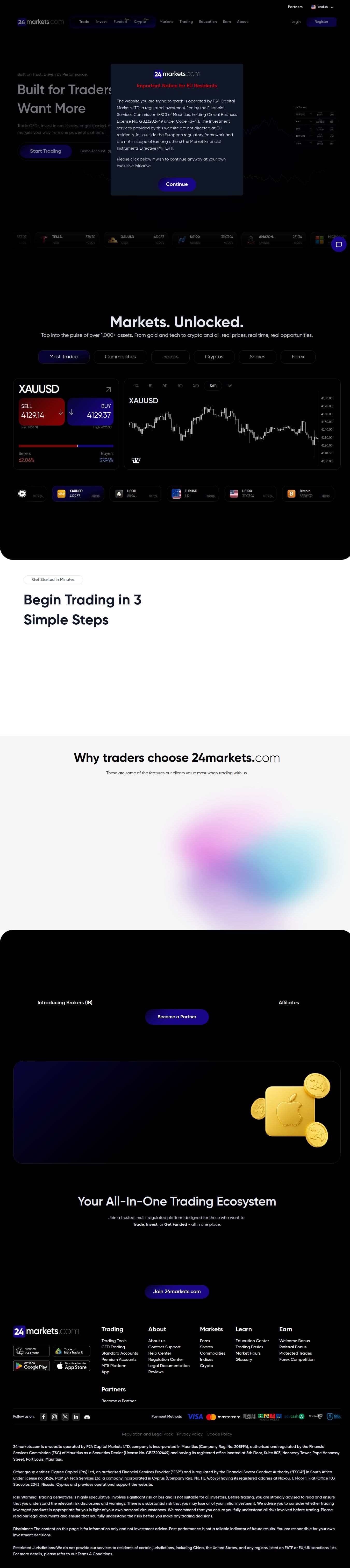 Homepage of 24markets.com as we captured it