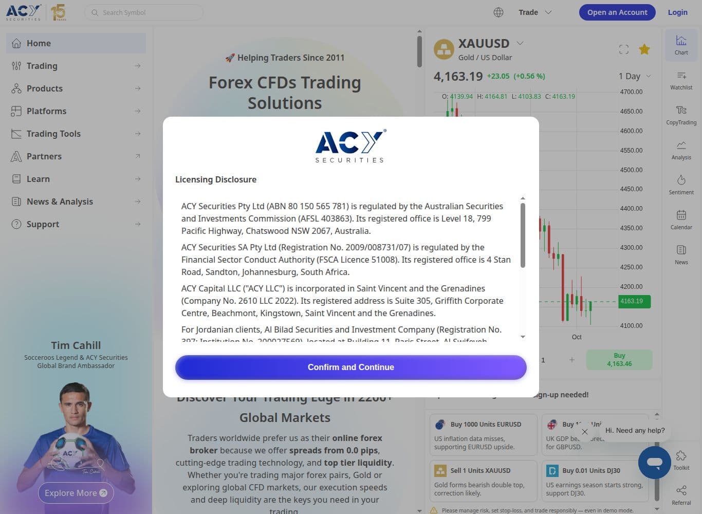 Homepage of acy.com as we captured it