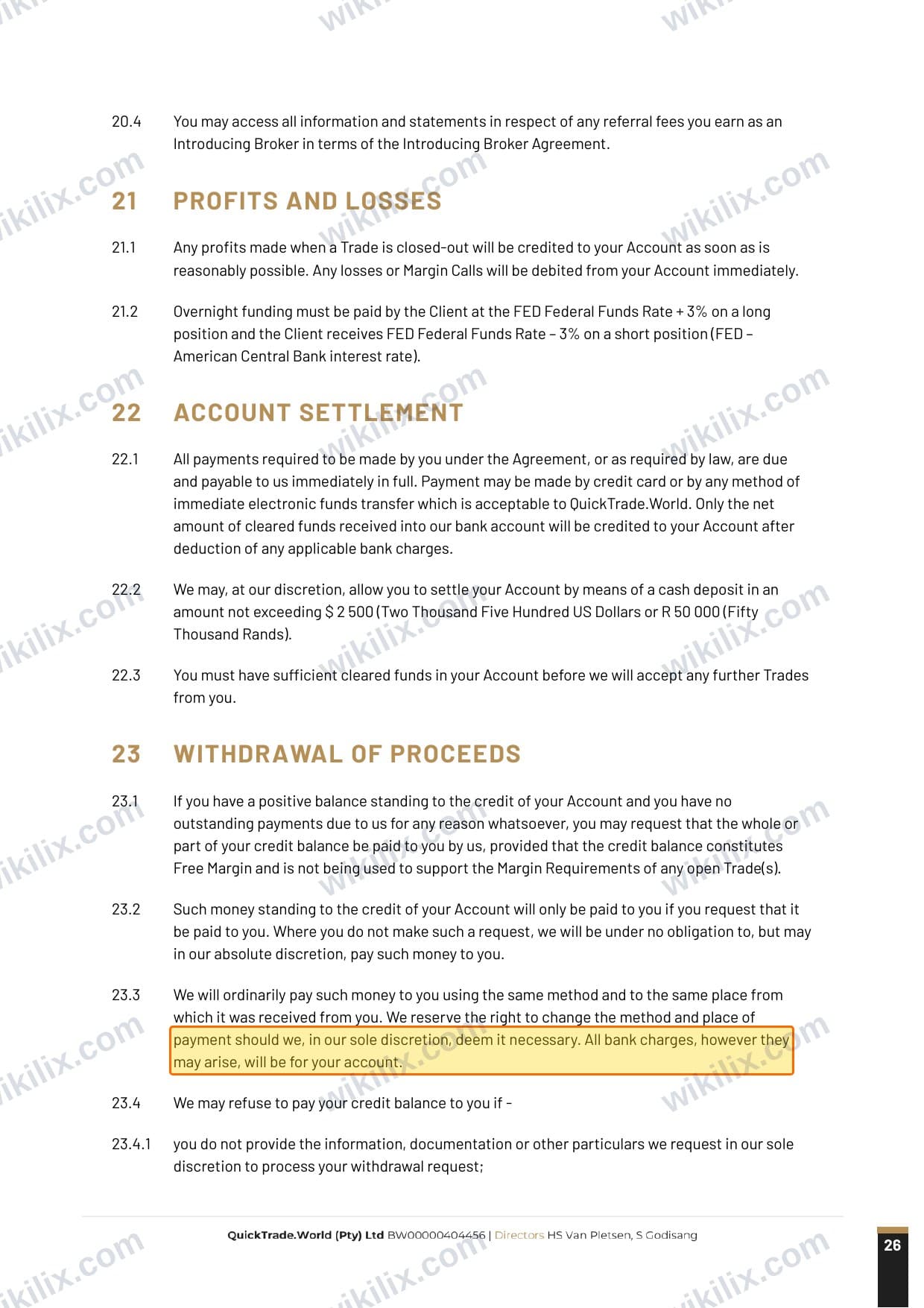 Our full page screenshot of the page this clause sits on, on QuickTrade's site vjfnyzdclzeqwvetqkru.supabase.co, taken on Aug 29, 2026. The quoted words are marked in the image.