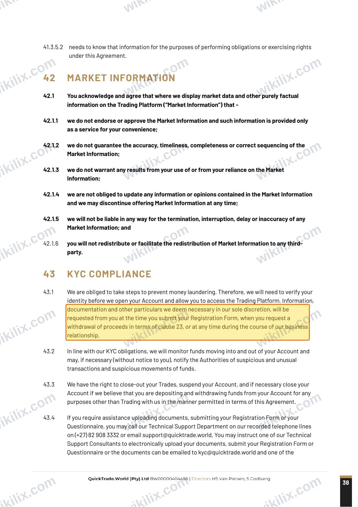 Our full page screenshot of the page this clause sits on, on QuickTrade's site vjfnyzdclzeqwvetqkru.supabase.co, taken on Aug 29, 2026. The quoted words are marked in the image.