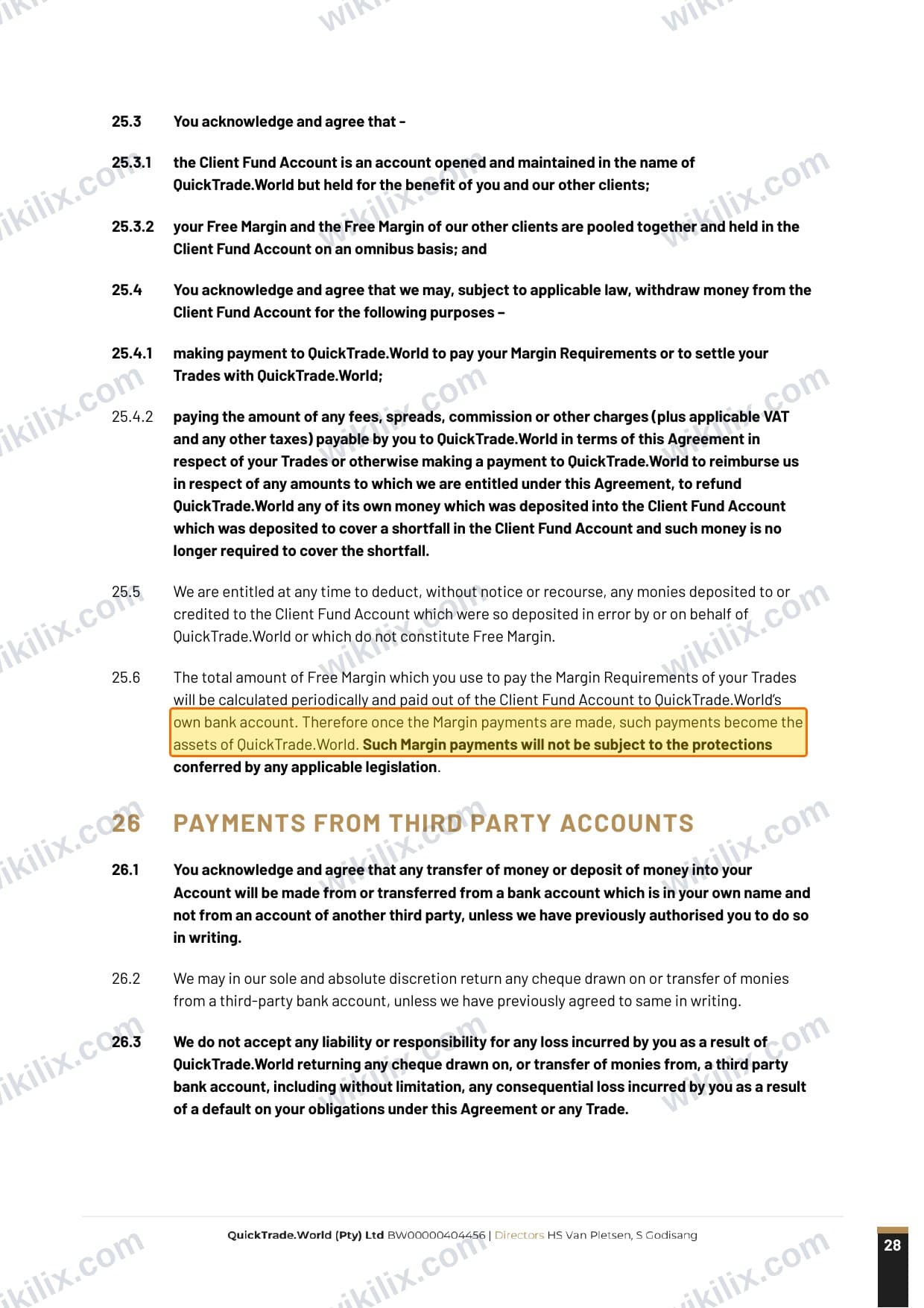 Our full page screenshot of the page this clause sits on, on QuickTrade's site vjfnyzdclzeqwvetqkru.supabase.co, taken on Aug 29, 2026. The quoted words are marked in the image.