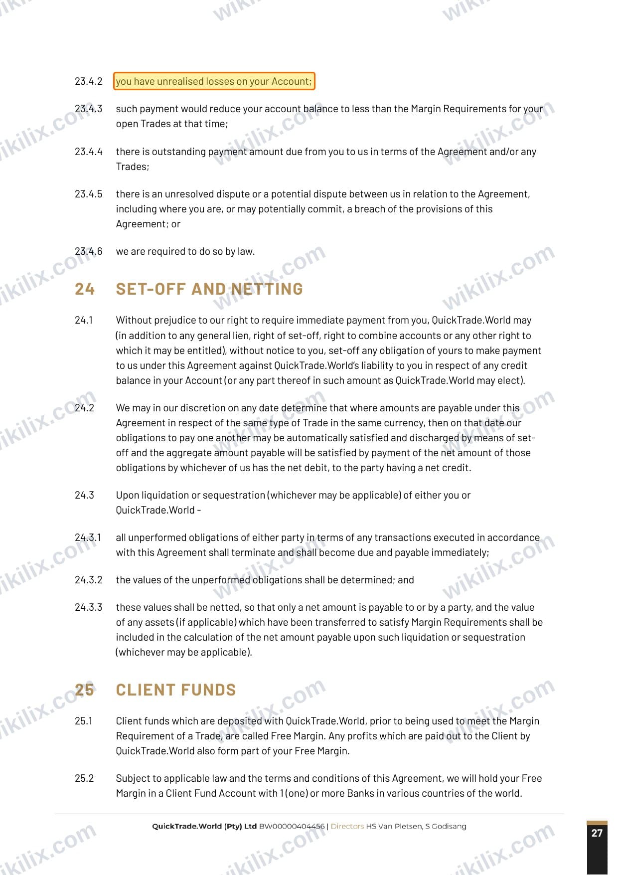 Our full page screenshot of the page this clause sits on, on QuickTrade's site vjfnyzdclzeqwvetqkru.supabase.co, taken on Aug 29, 2026. The quoted words are marked in the image.