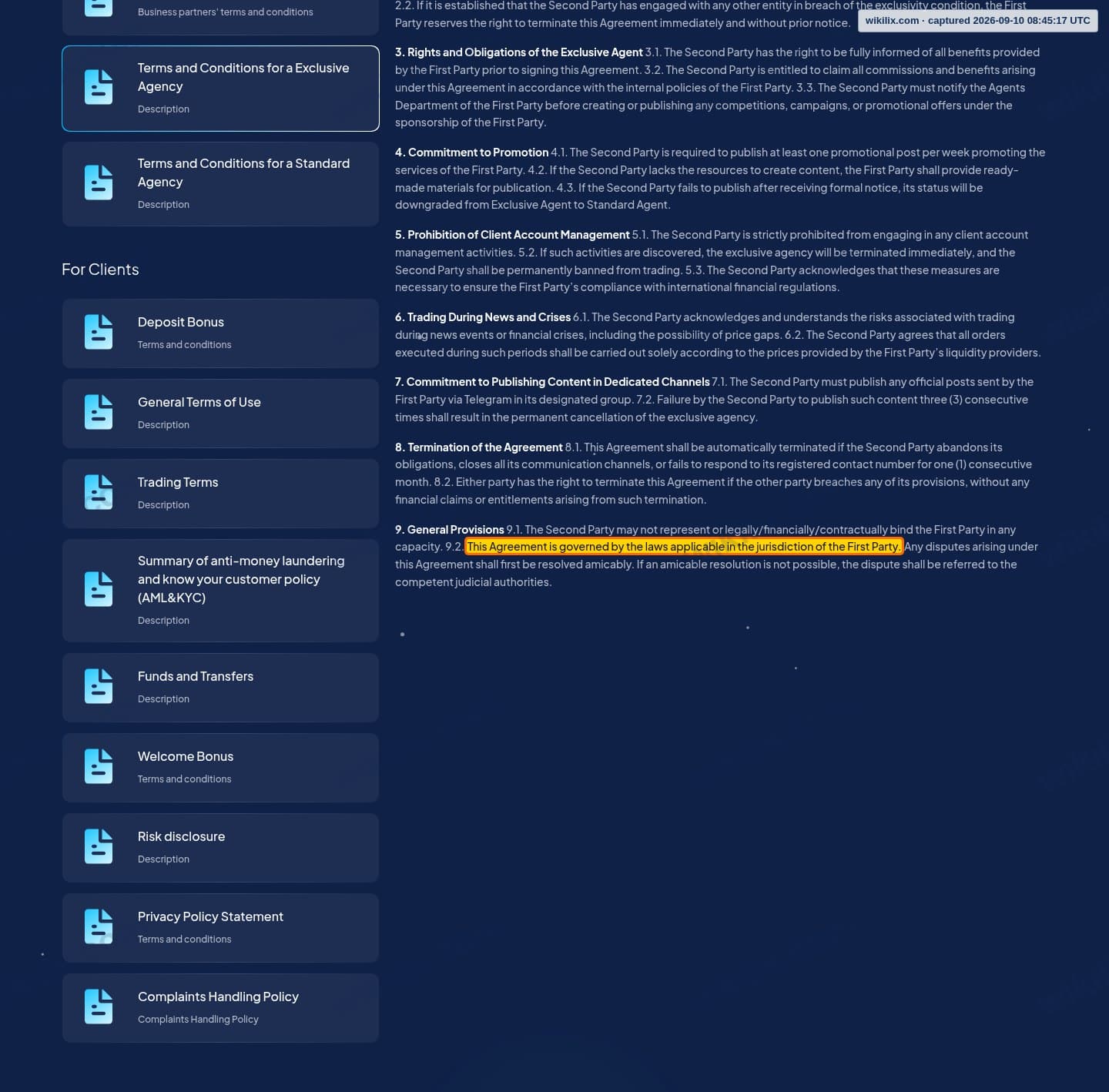 Our full page screenshot of the page this clause sits on, on INZO's site inzo.co, taken on Sep 10, 2026. The quoted words are marked in the image.