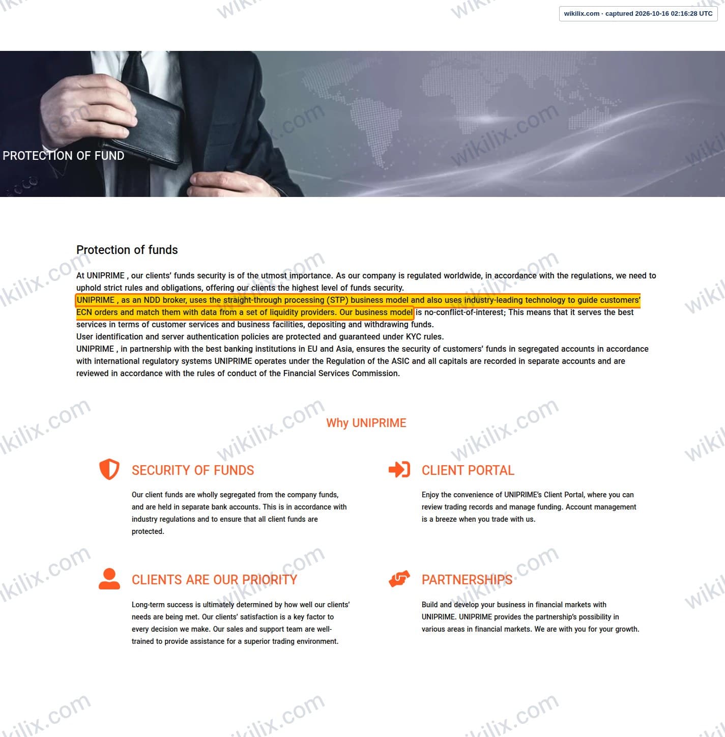 Our full page screenshot of the page that makes this promise, on UNICORN's site unfxb.com, taken on Oct 16, 2026. The quoted words are marked in the image.