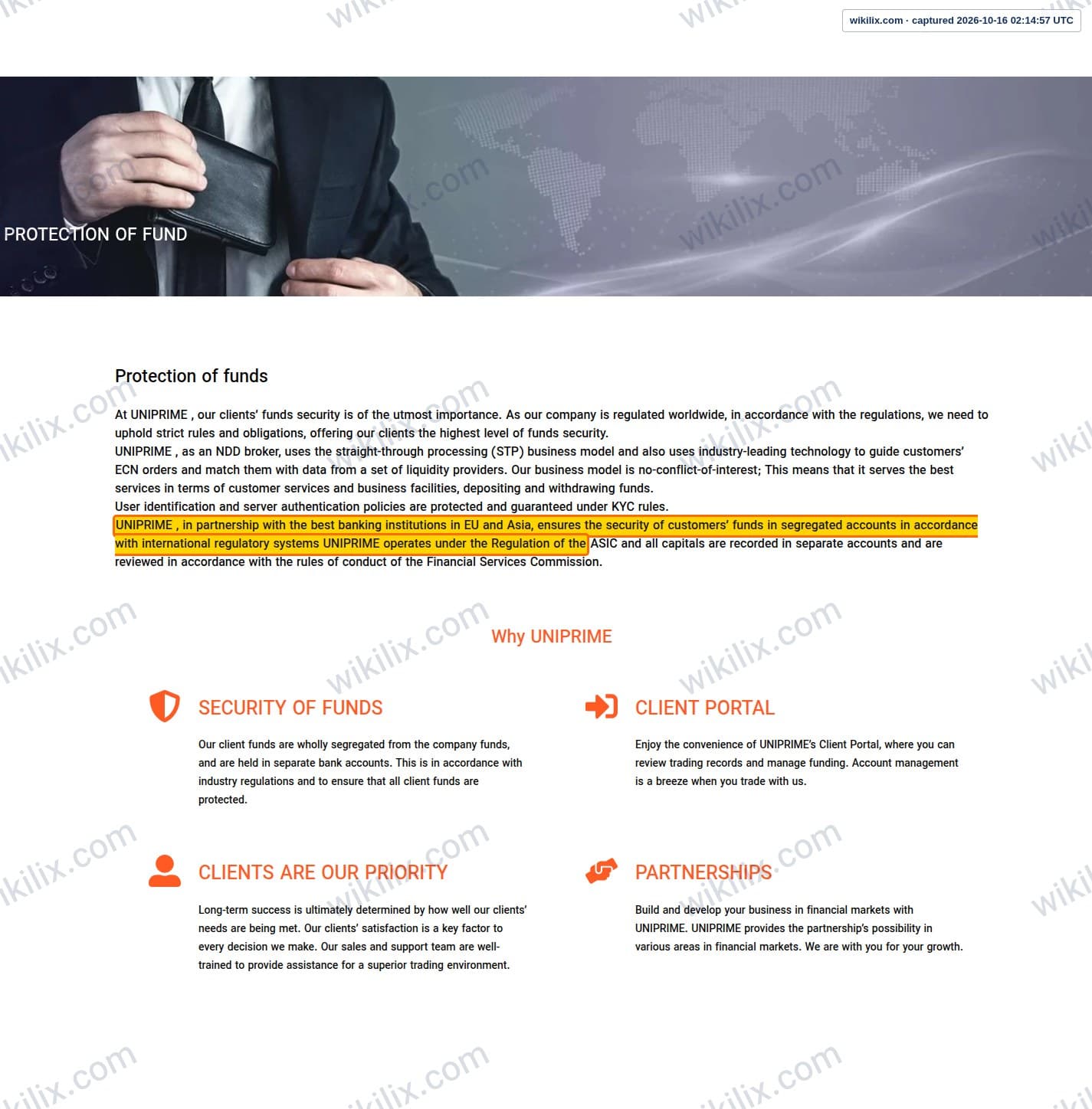 Our full page screenshot of the page that makes this promise, on UNICORN's site unfxb.com, taken on Oct 16, 2026. The quoted words are marked in the image.