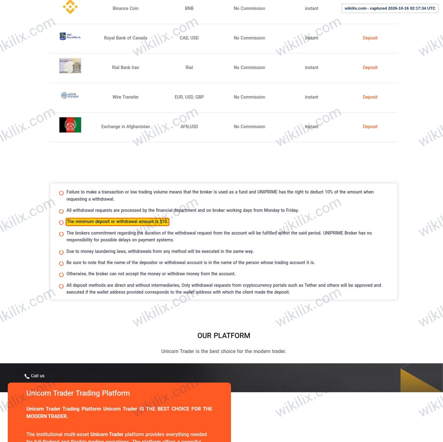 Our full page screenshot of the page that makes this promise, on UNICORN's site unfxb.com, taken on Oct 16, 2026. The quoted words are marked in the image.