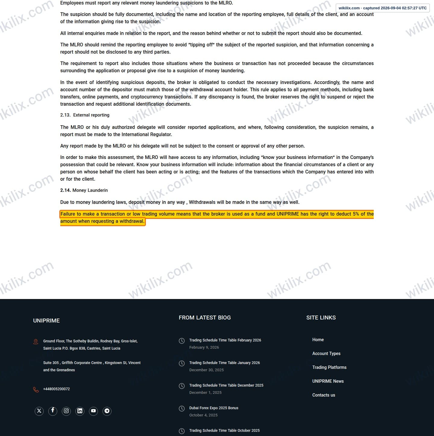 Our full page screenshot of the page this clause sits on, on UNICORN's site unfxb.com, taken on Sep 4, 2026. The quoted words are marked in the image.