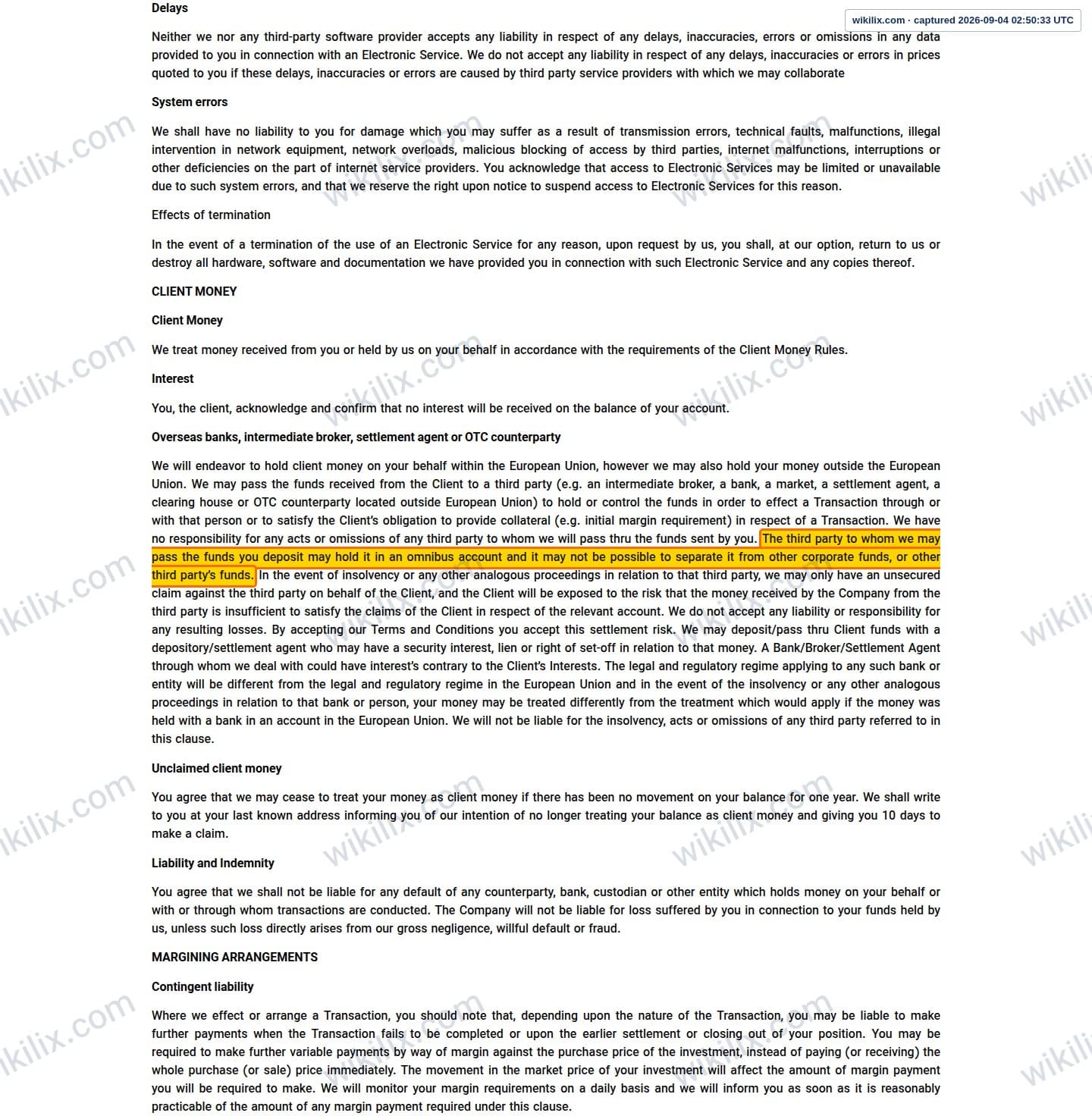 Our full page screenshot of the page this clause sits on, on UNICORN's site unfxb.com, taken on Sep 4, 2026. The quoted words are marked in the image.