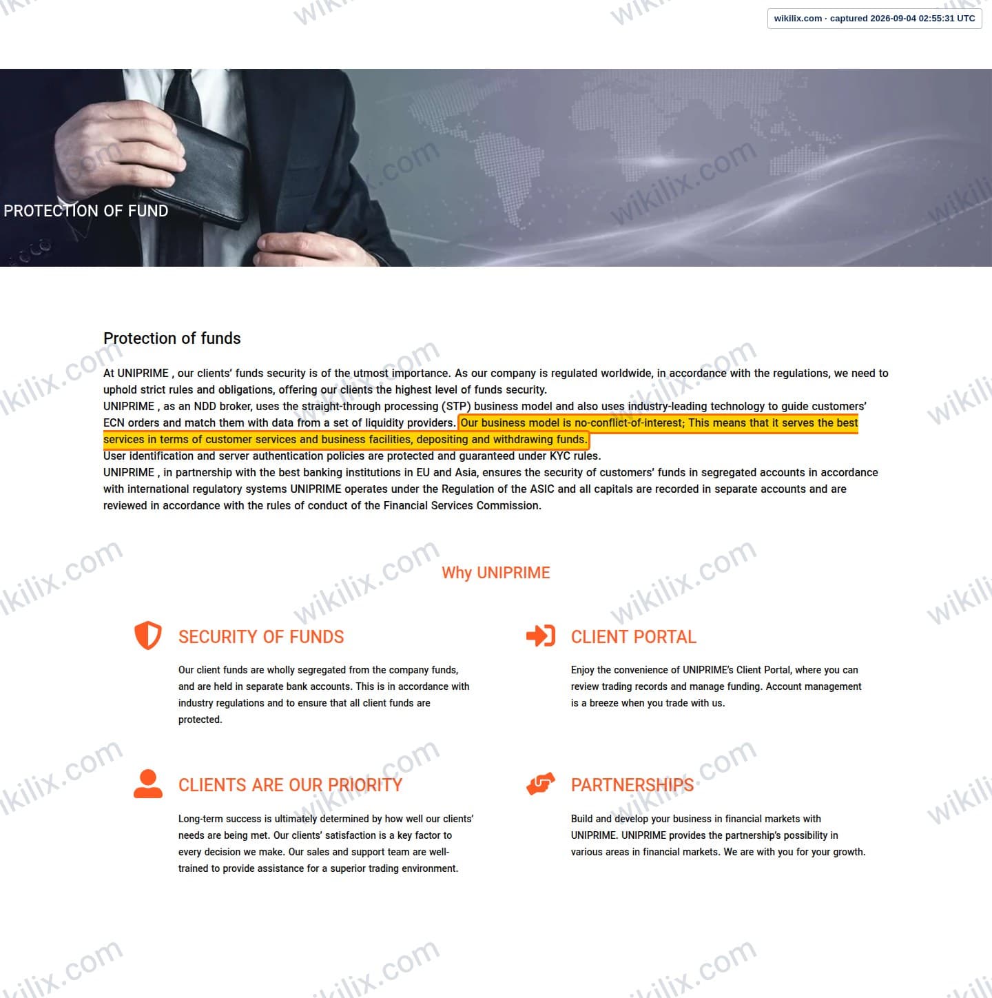 Our full page screenshot of the page that makes this promise, on UNICORN's site unfxb.com, taken on Sep 4, 2026. The quoted words are marked in the image.