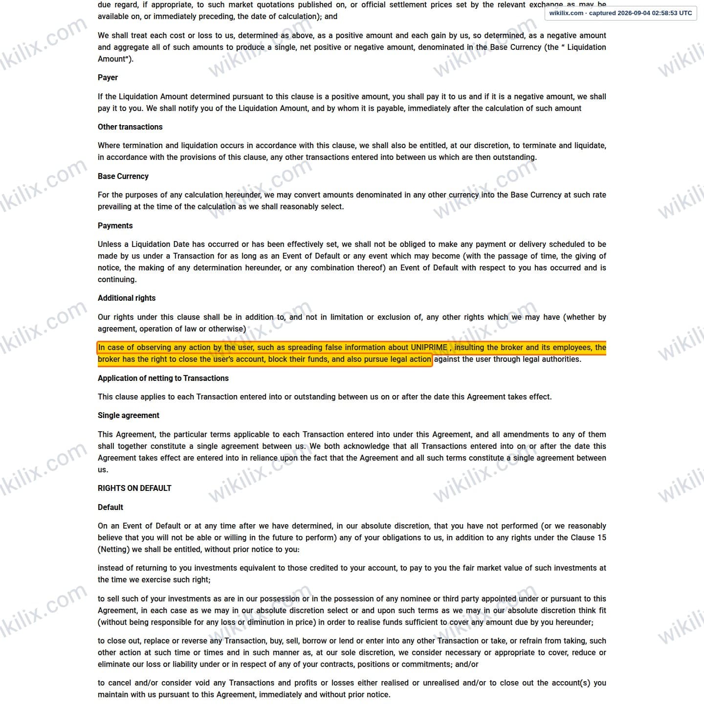 Our full page screenshot of the page this clause sits on, on UNICORN's site unfxb.com, taken on Sep 4, 2026. The quoted words are marked in the image.