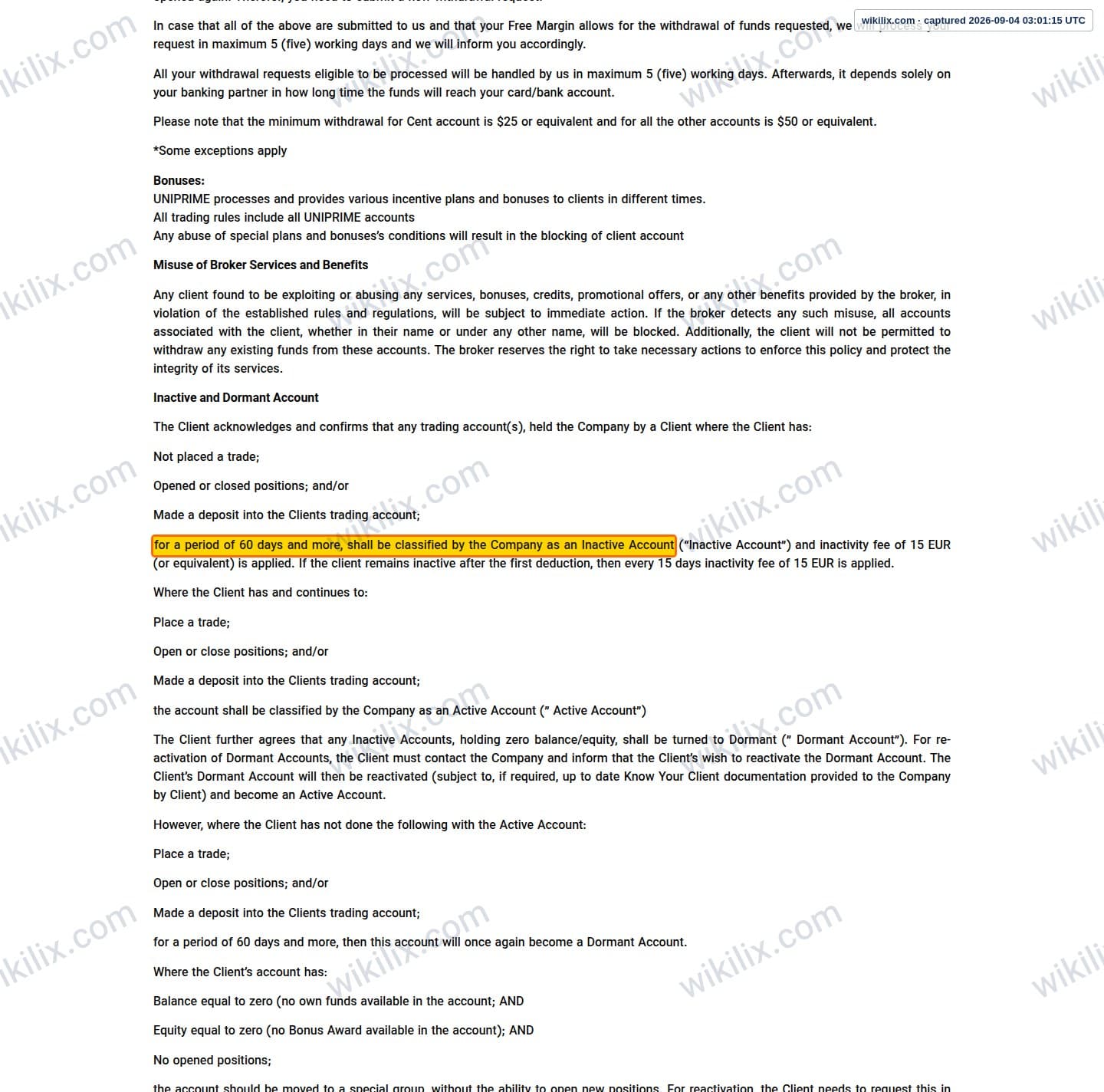 Our full page screenshot of the page this clause sits on, on UNICORN's site unfxb.com, taken on Sep 4, 2026. The quoted words are marked in the image.