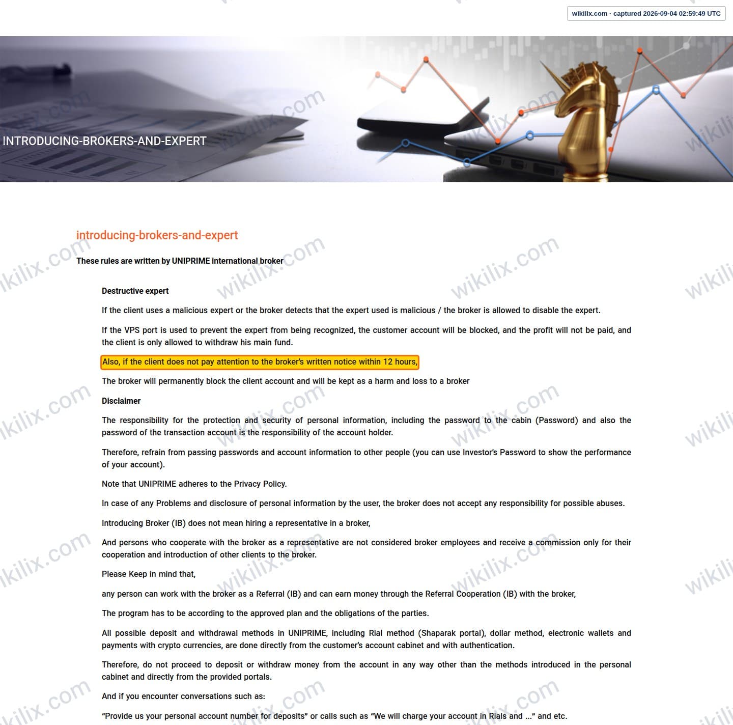 Our full page screenshot of the page this clause sits on, on UNICORN's site unfxb.com, taken on Sep 4, 2026. The quoted words are marked in the image.
