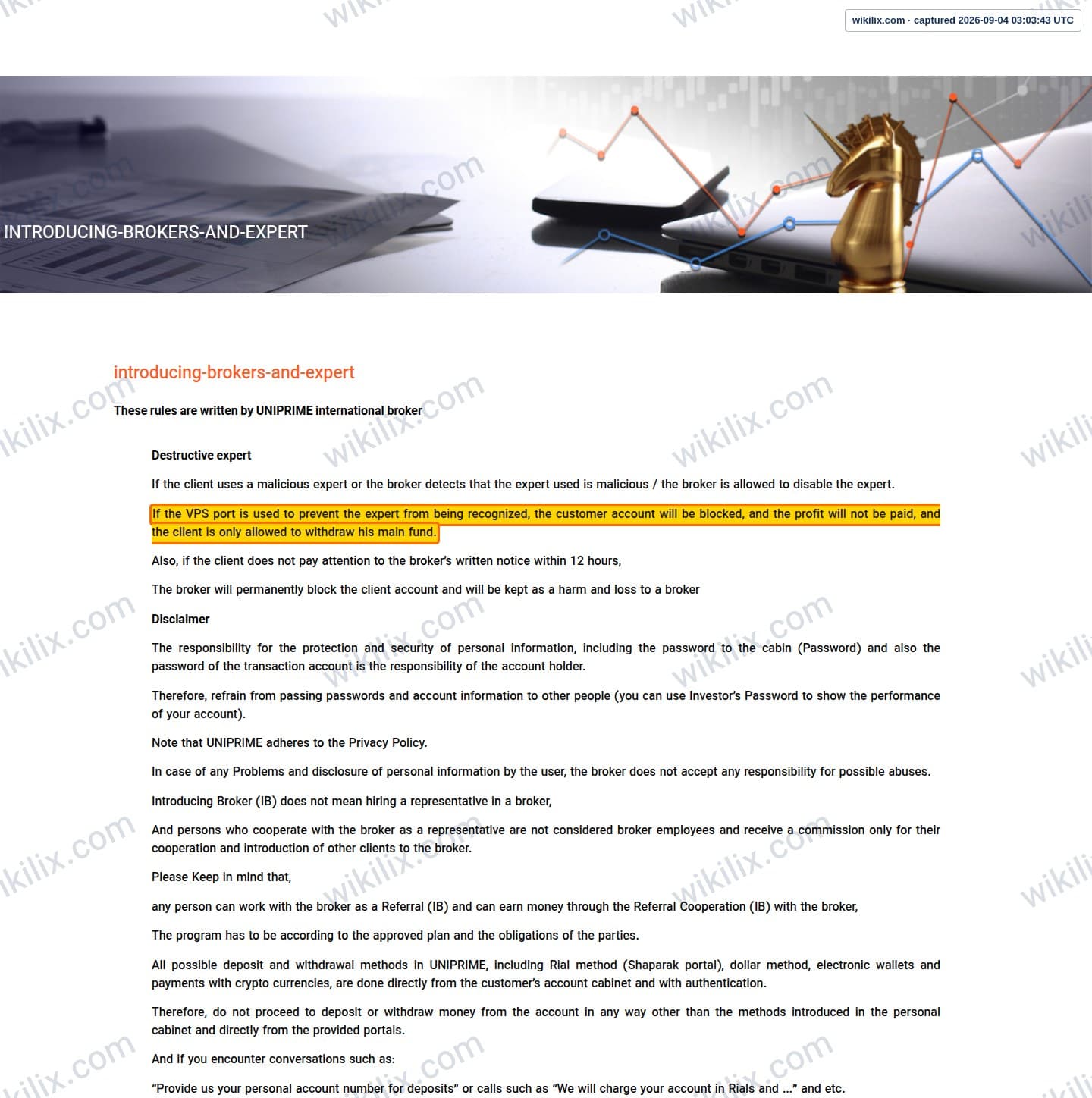 Our full page screenshot of the page this clause sits on, on UNICORN's site unfxb.com, taken on Sep 4, 2026. The quoted words are marked in the image.