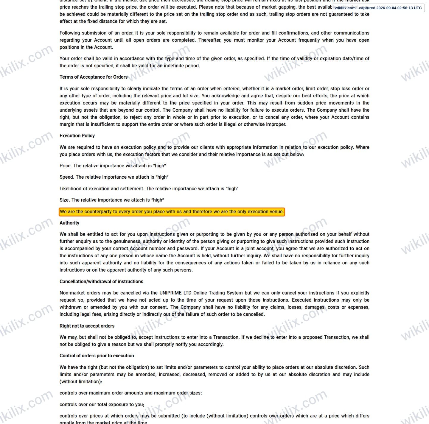 Our full page screenshot of the page this clause sits on, on UNICORN's site unfxb.com, taken on Sep 4, 2026. The quoted words are marked in the image.