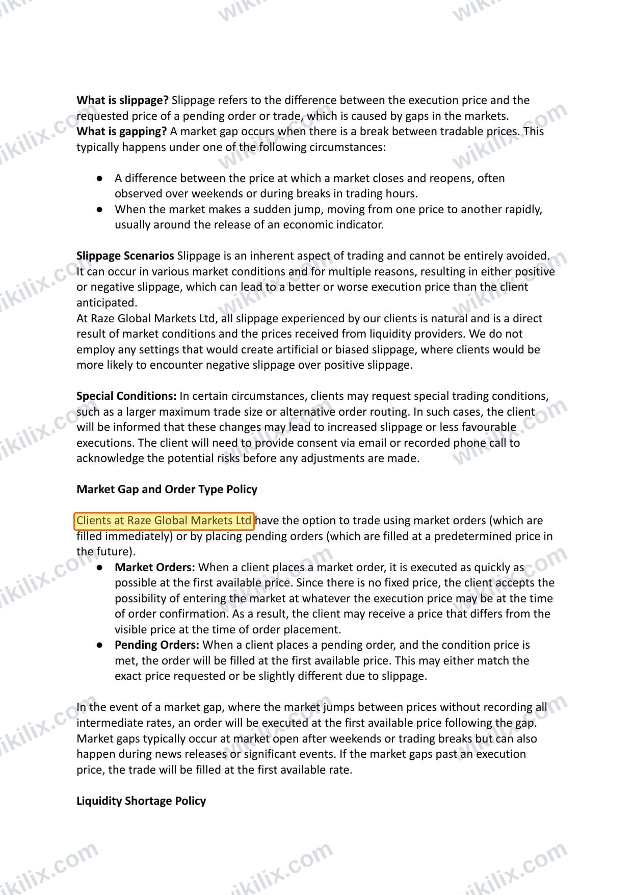 Our full page screenshot of the page this clause sits on, on Raze Markets's site cdn.prod.website-files.com, taken on Aug 24, 2026. The quoted words are marked in the image.