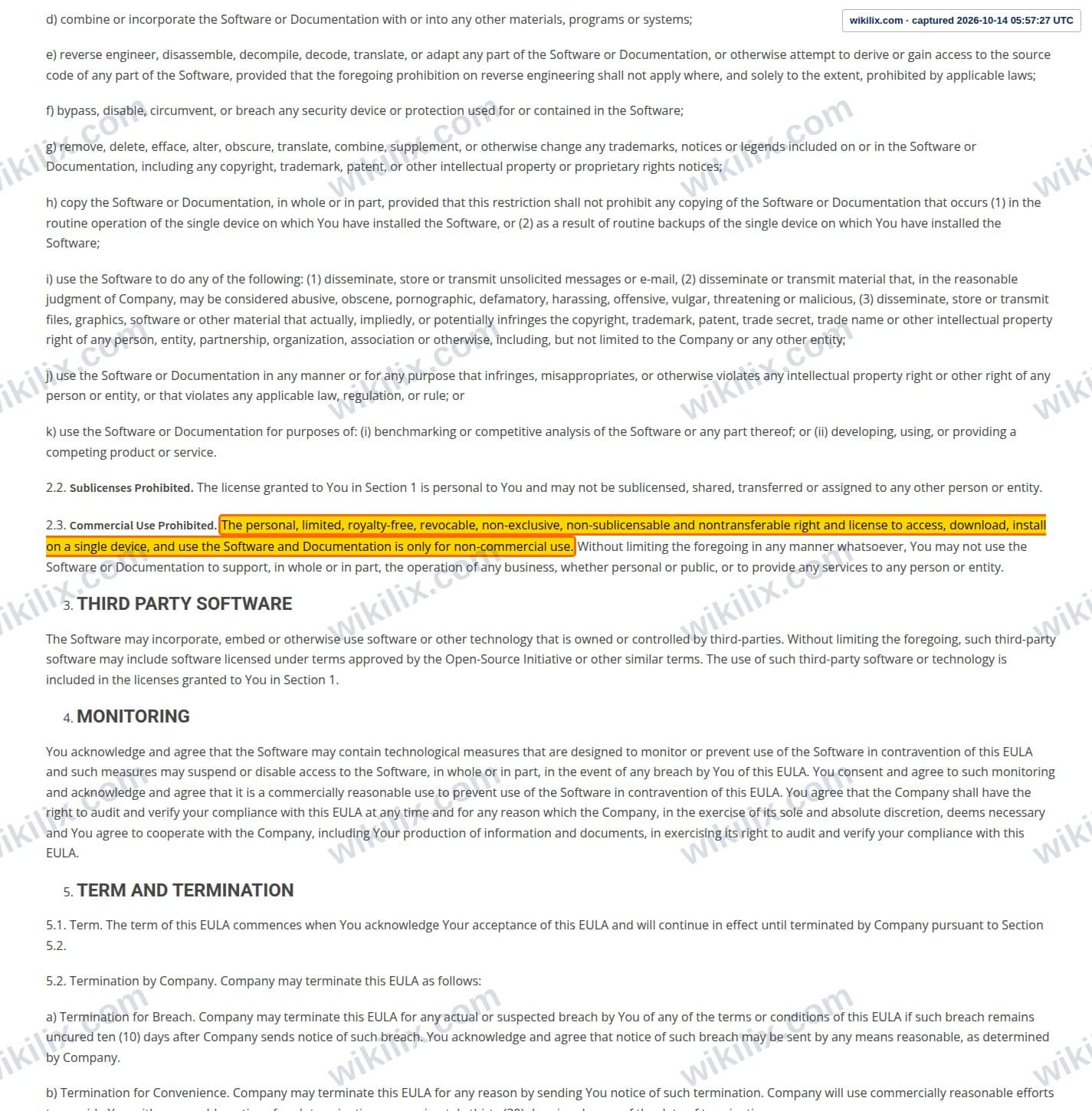 Our full page screenshot of the page this clause sits on, on Tradovate's site tradovate.com, taken on Oct 14, 2026. The quoted words are marked in the image.