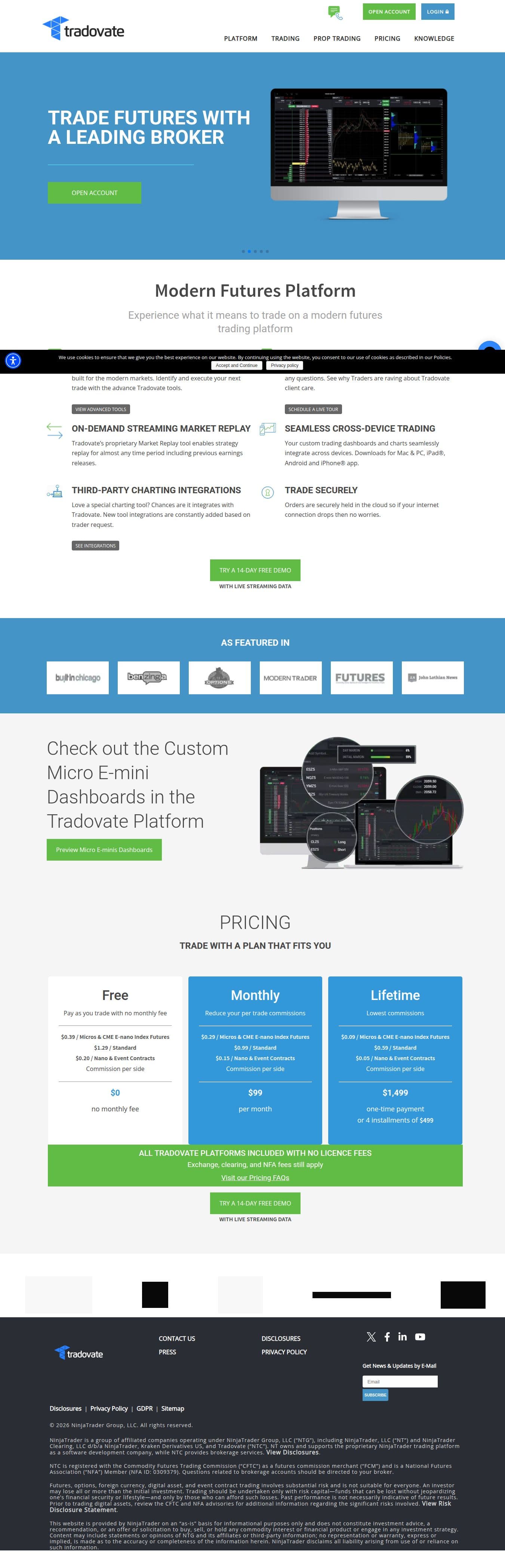 Homepage of tradovate.com as we captured it