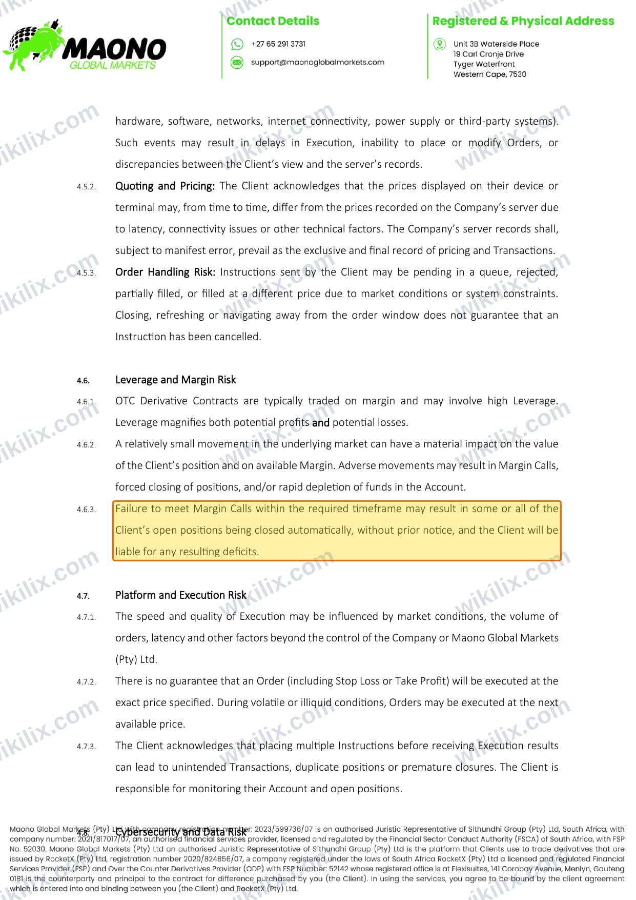 Our full page screenshot of the page this clause sits on, on MAONO GLOBAL MARKETS's site maonoglobalmarkets.com, taken on Aug 25, 2026. The quoted words are marked in the image.