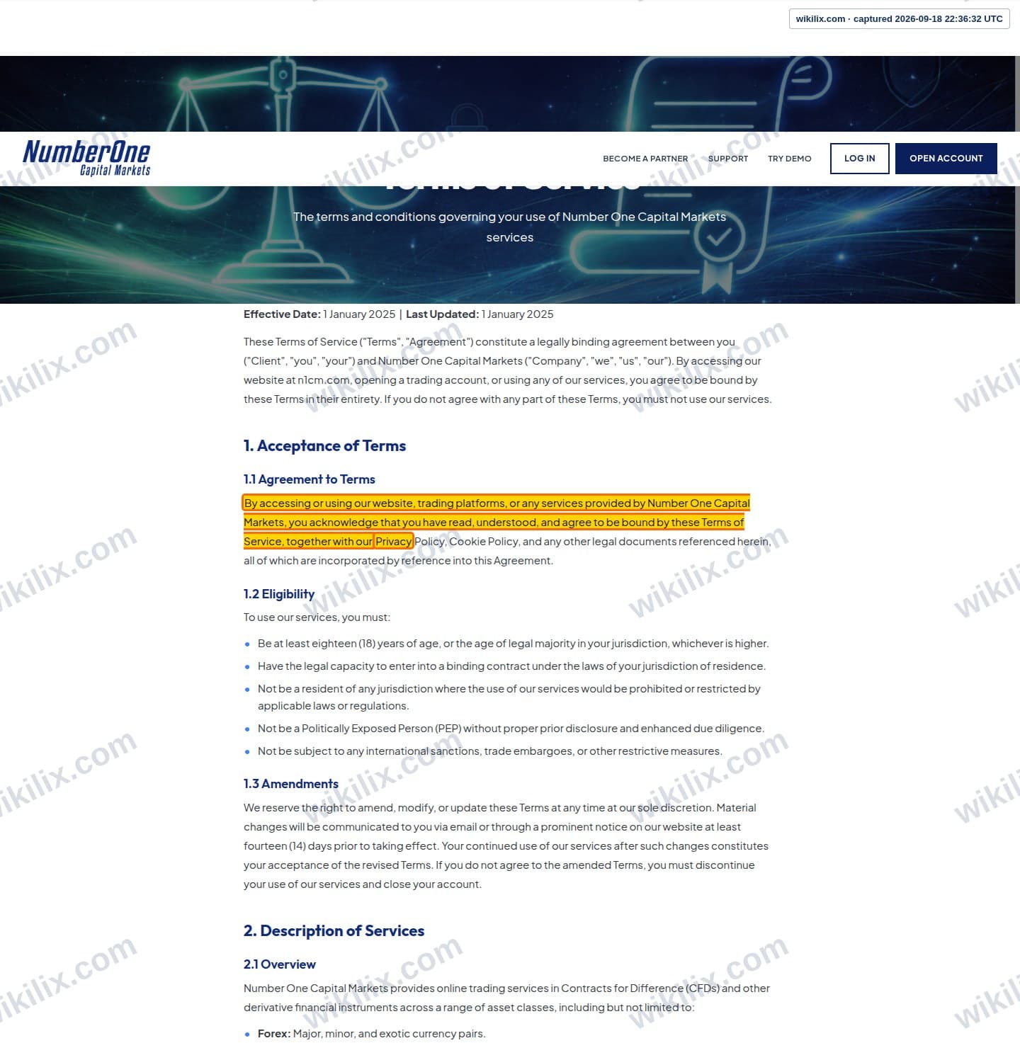 Our full page screenshot of the page this clause sits on, on N1CM's site n1cm.com, taken on Sep 18, 2026. The quoted words are marked in the image.