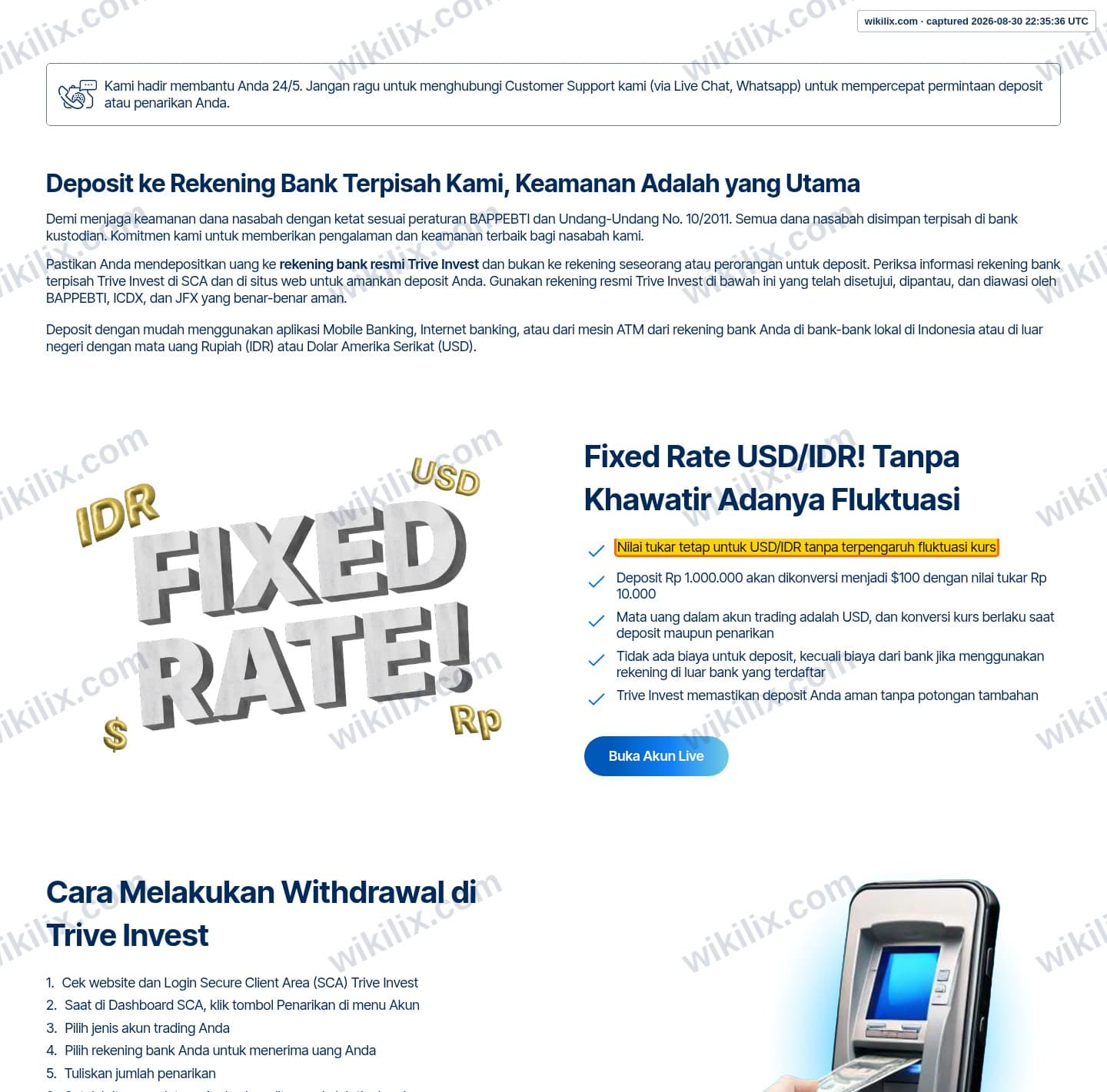 Our full page screenshot of the page that makes this promise, on trive invest's site triveinvest.co.id, taken on Aug 30, 2026. The quoted words are marked in the image.