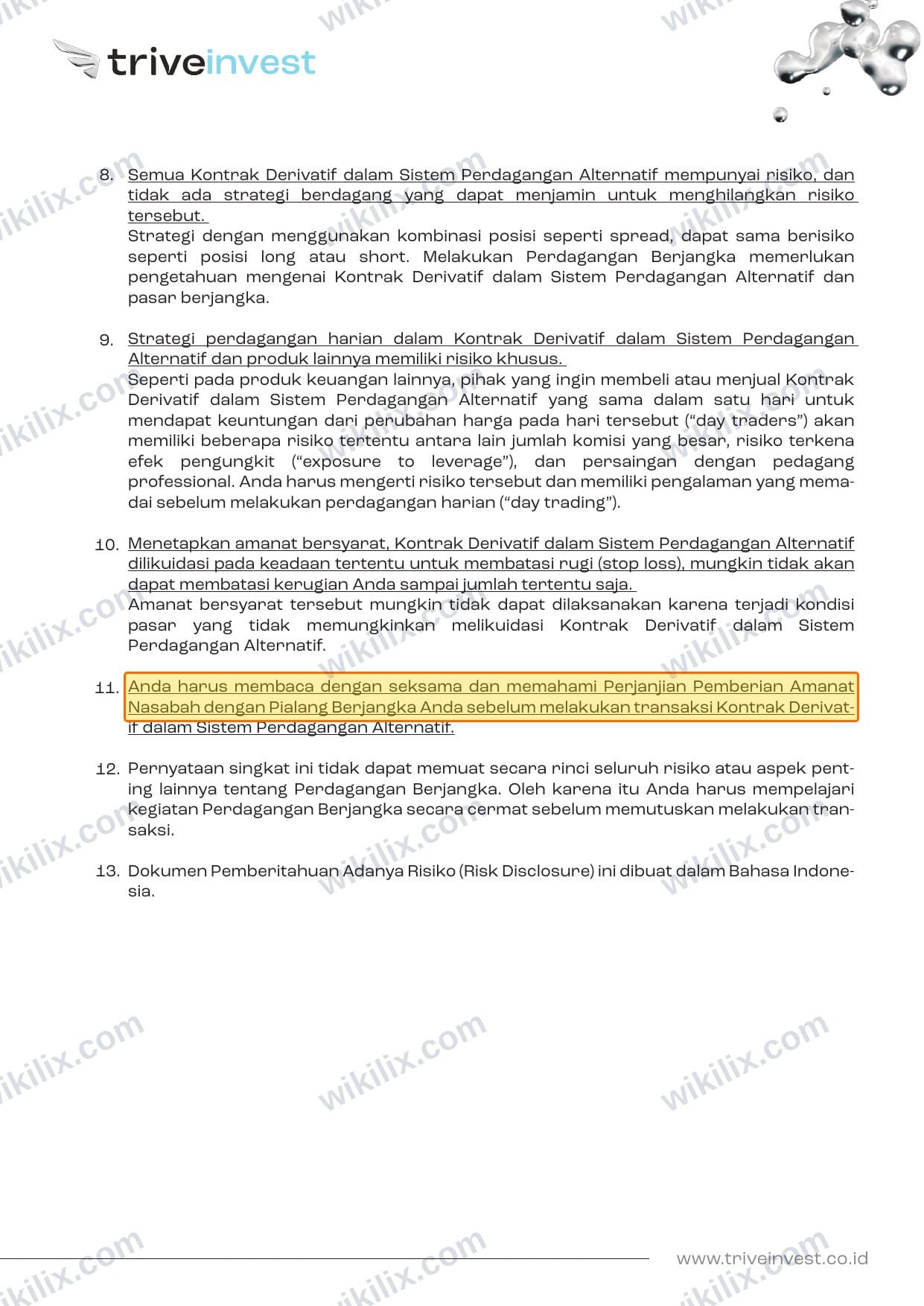 Our full page screenshot of the page this clause sits on, on trive invest's site cdn2.triveinvest.co.id, taken on Aug 30, 2026. The quoted words are marked in the image.
