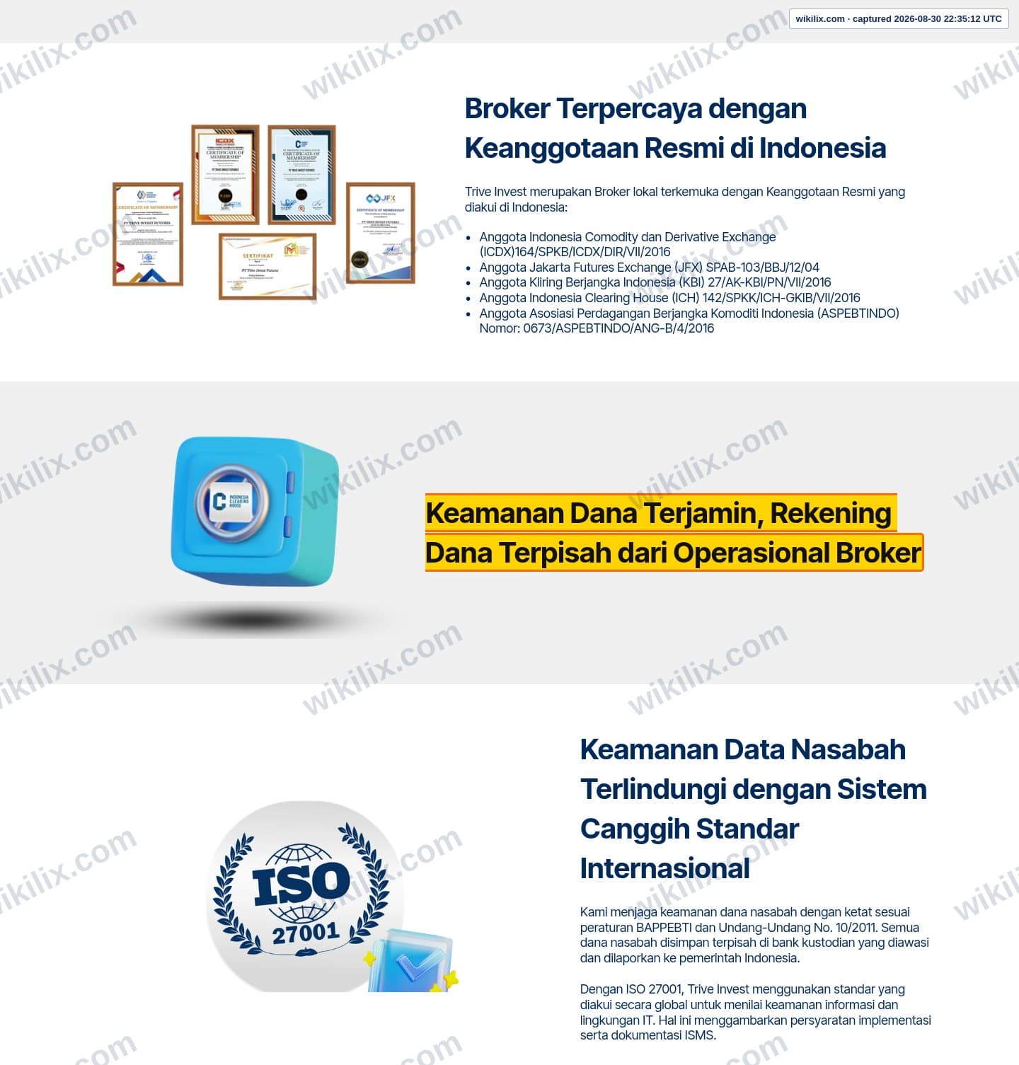 Our full page screenshot of the page that makes this promise, on trive invest's site triveinvest.co.id, taken on Aug 30, 2026. The quoted words are marked in the image.