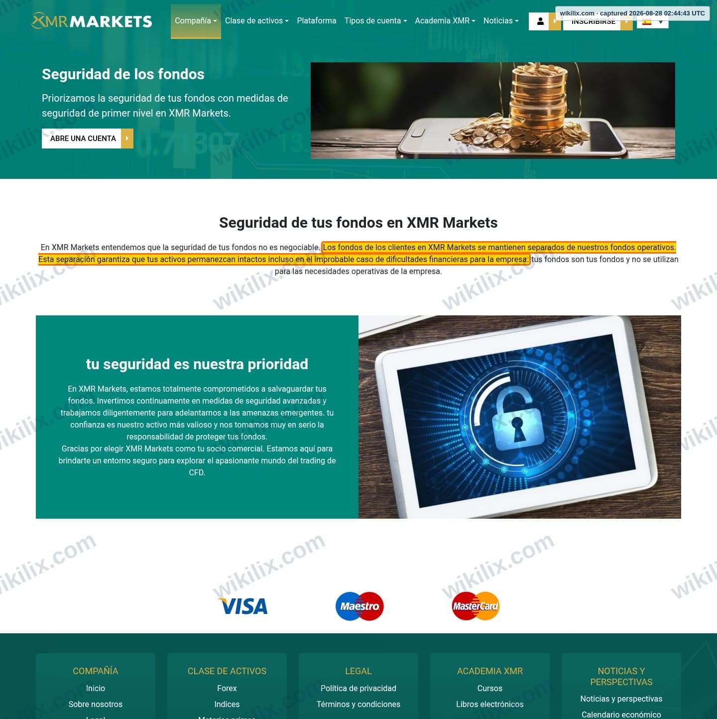 Our full page screenshot of the page that makes this promise, on XMR MARKETS's site xmrmarkets.com, taken on Aug 28, 2026. The quoted words are marked in the image.