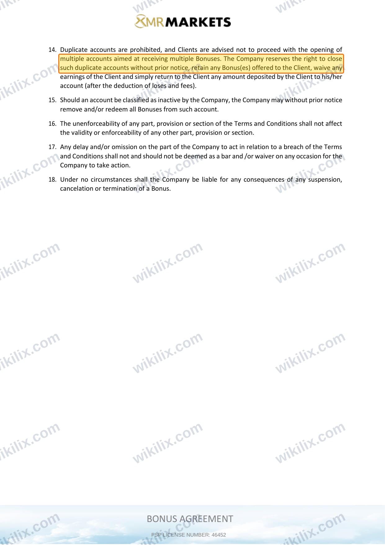 Our full page screenshot of the page this clause sits on, on XMR MARKETS's site xmrmarkets.com, taken on Aug 28, 2026. The quoted words are marked in the image.