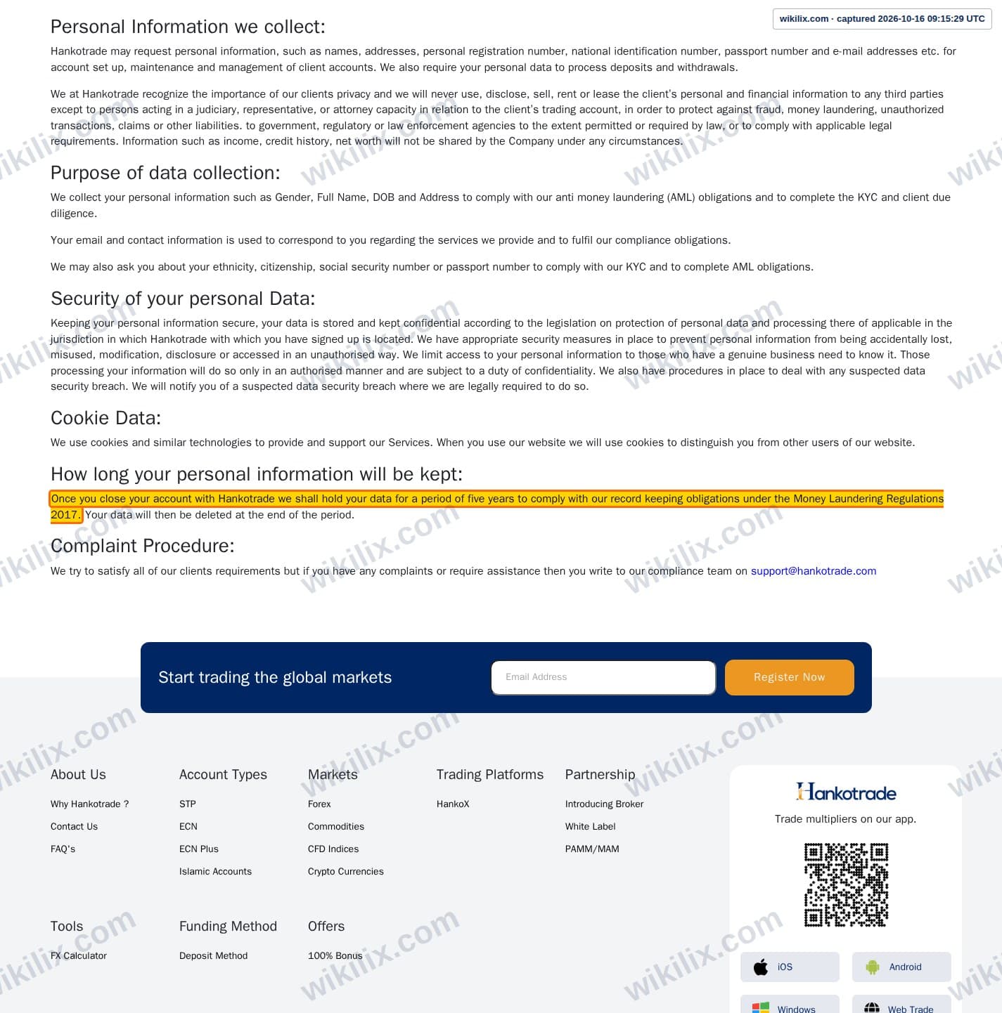 Our full page screenshot of the page this clause sits on, on Hankotrade's site hankotrade.com, taken on Oct 16, 2026. The quoted words are marked in the image.