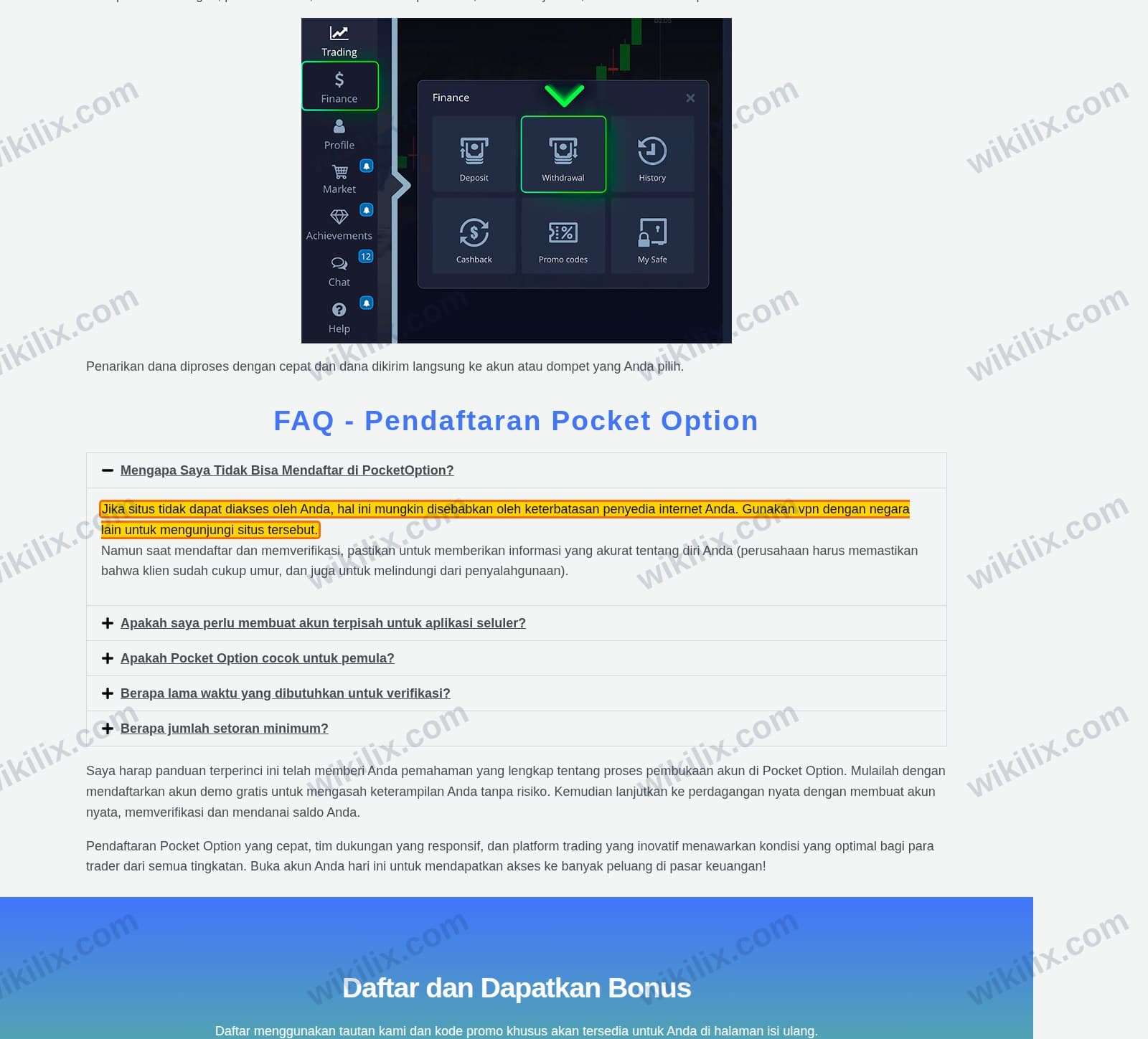 Our full page screenshot of the page that makes this promise, on Pocket Option Guides's site pocketoptionguides.com, taken on Oct 23, 2026. The quoted words are marked in the image.