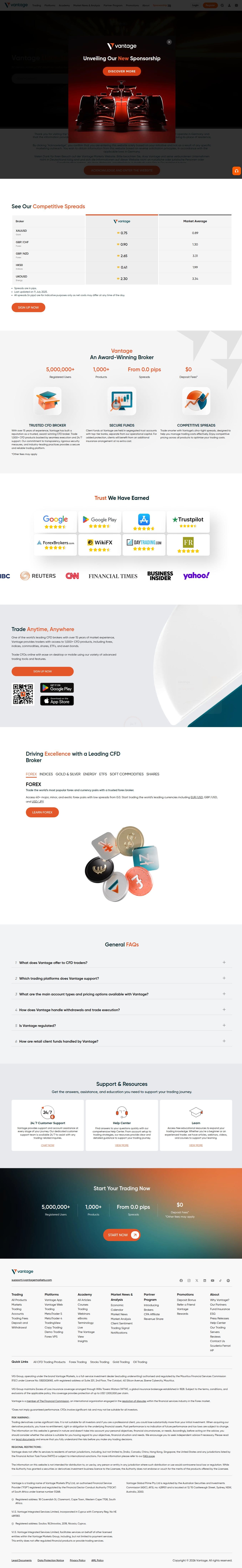 Homepage of vantagemarkets.com as we captured it