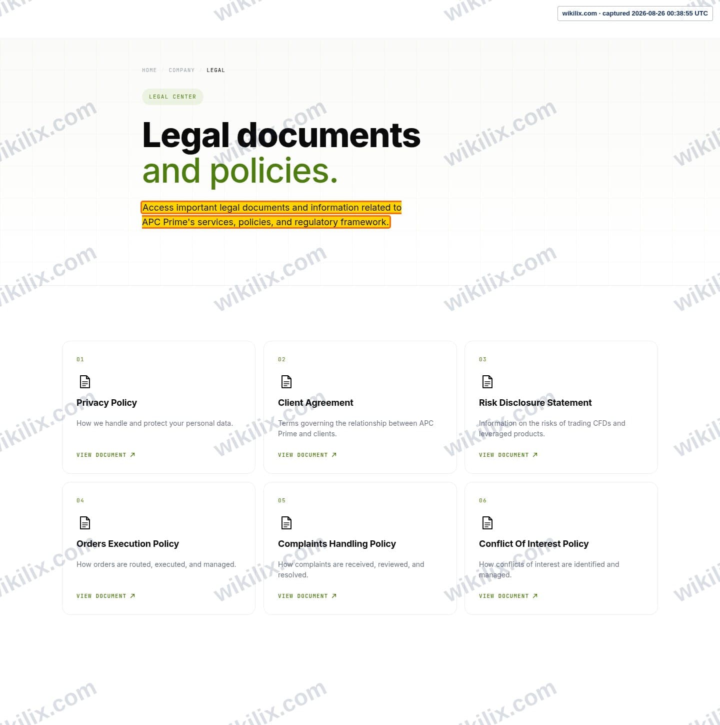 Our full page screenshot of the page this clause sits on, on APC PRIME's site apcprime.com, taken on Aug 26, 2026. The quoted words are marked in the image.