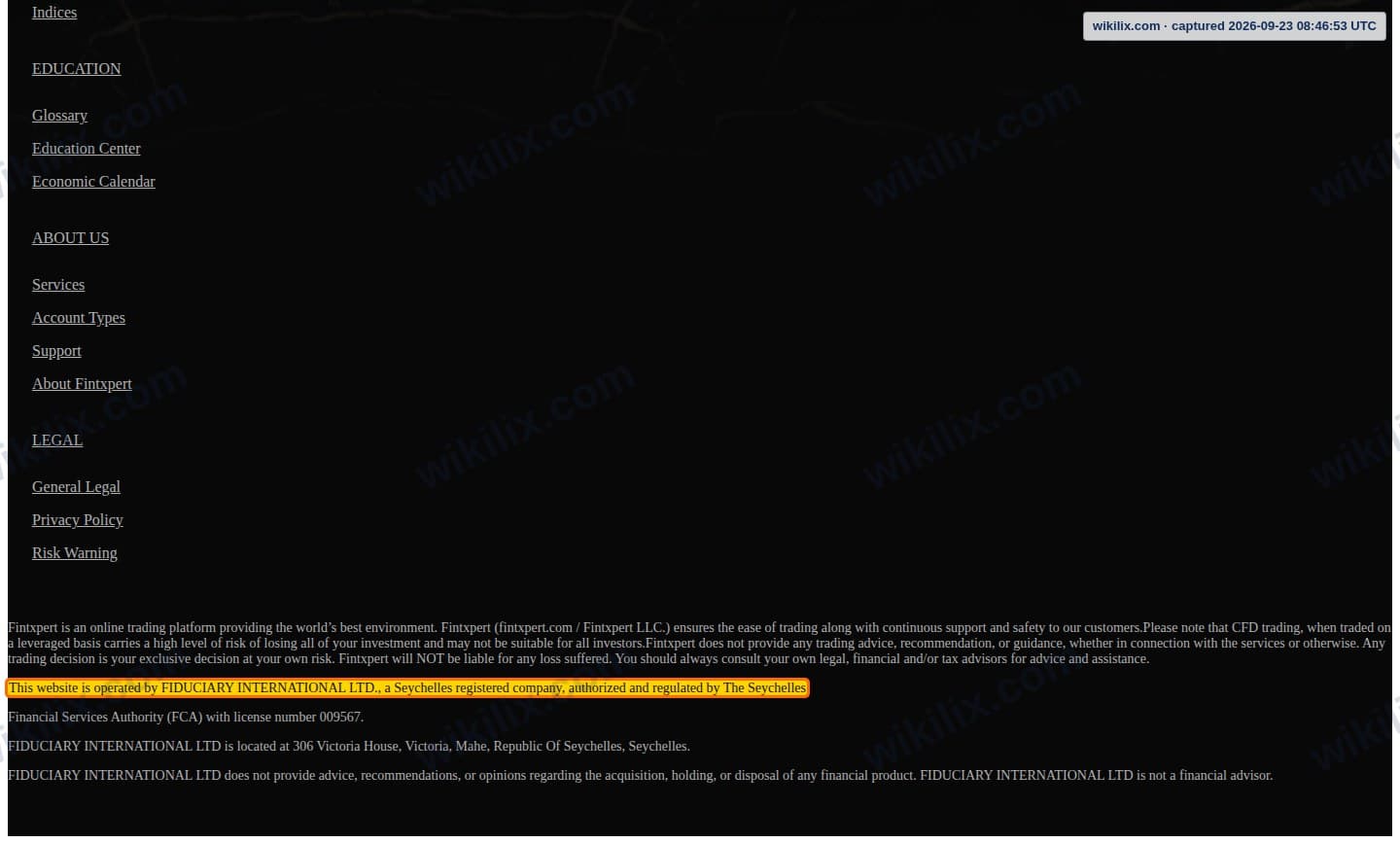 Our full page screenshot of the page that makes this promise, on Fintxpert's site web.archive.org, taken on Sep 23, 2026. The quoted words are marked in the image.