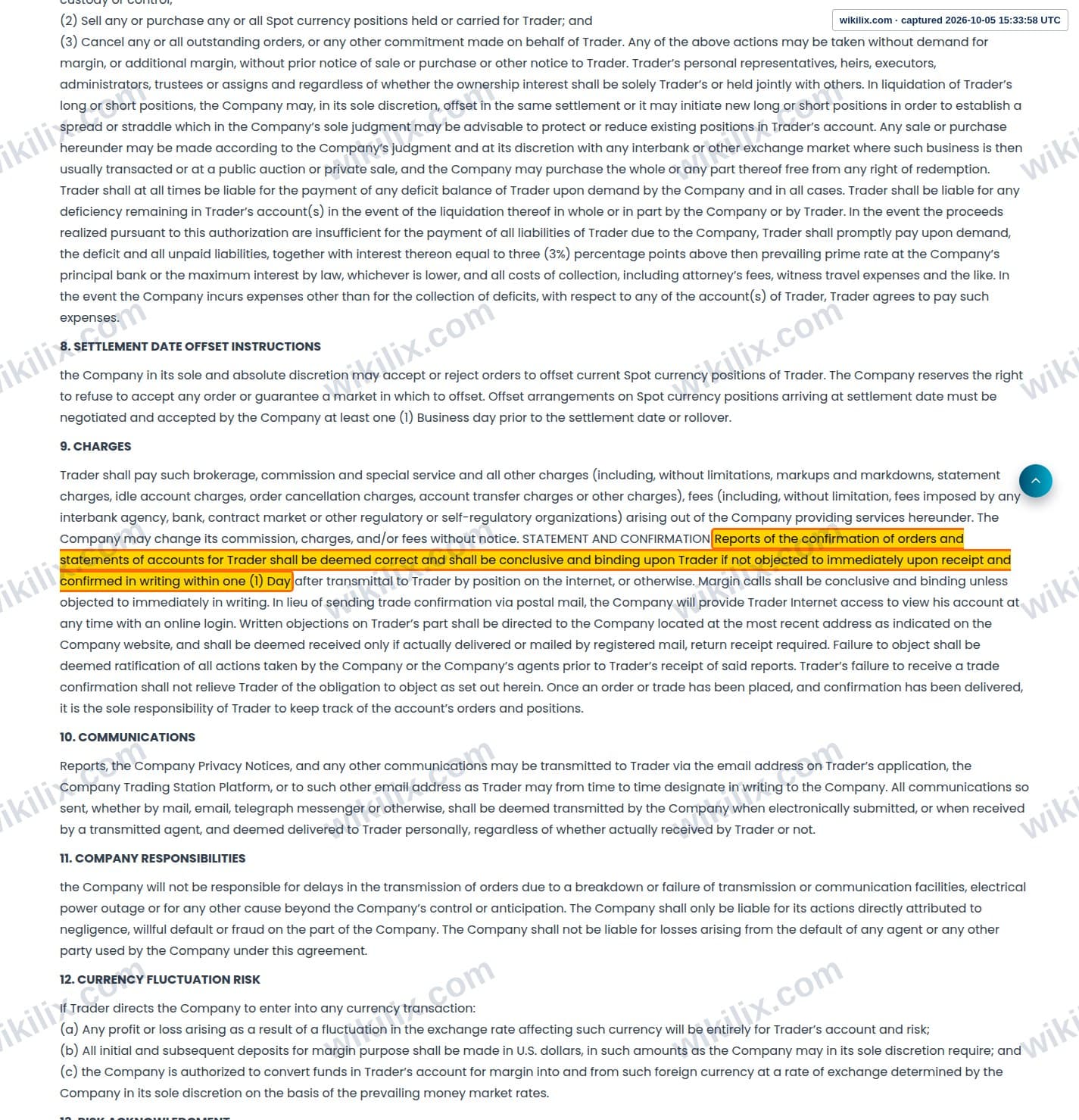 Our full page screenshot of the page this clause sits on, on AGILE GLOBAL LIMITED's site agilegloballtd.com, taken on Oct 5, 2026. The quoted words are marked in the image.