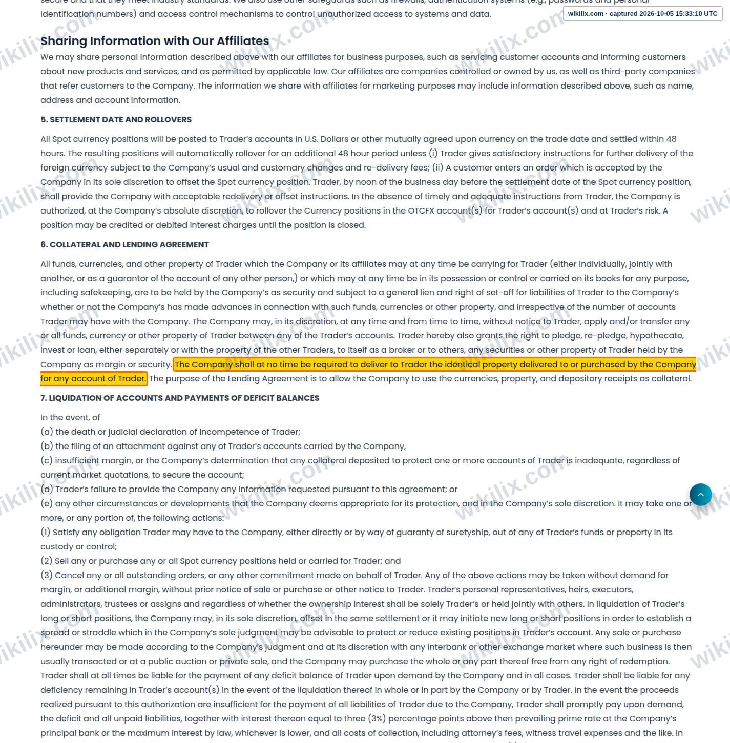 Our full page screenshot of the page this clause sits on, on AGILE GLOBAL LIMITED's site agilegloballtd.com, taken on Oct 5, 2026. The quoted words are marked in the image.