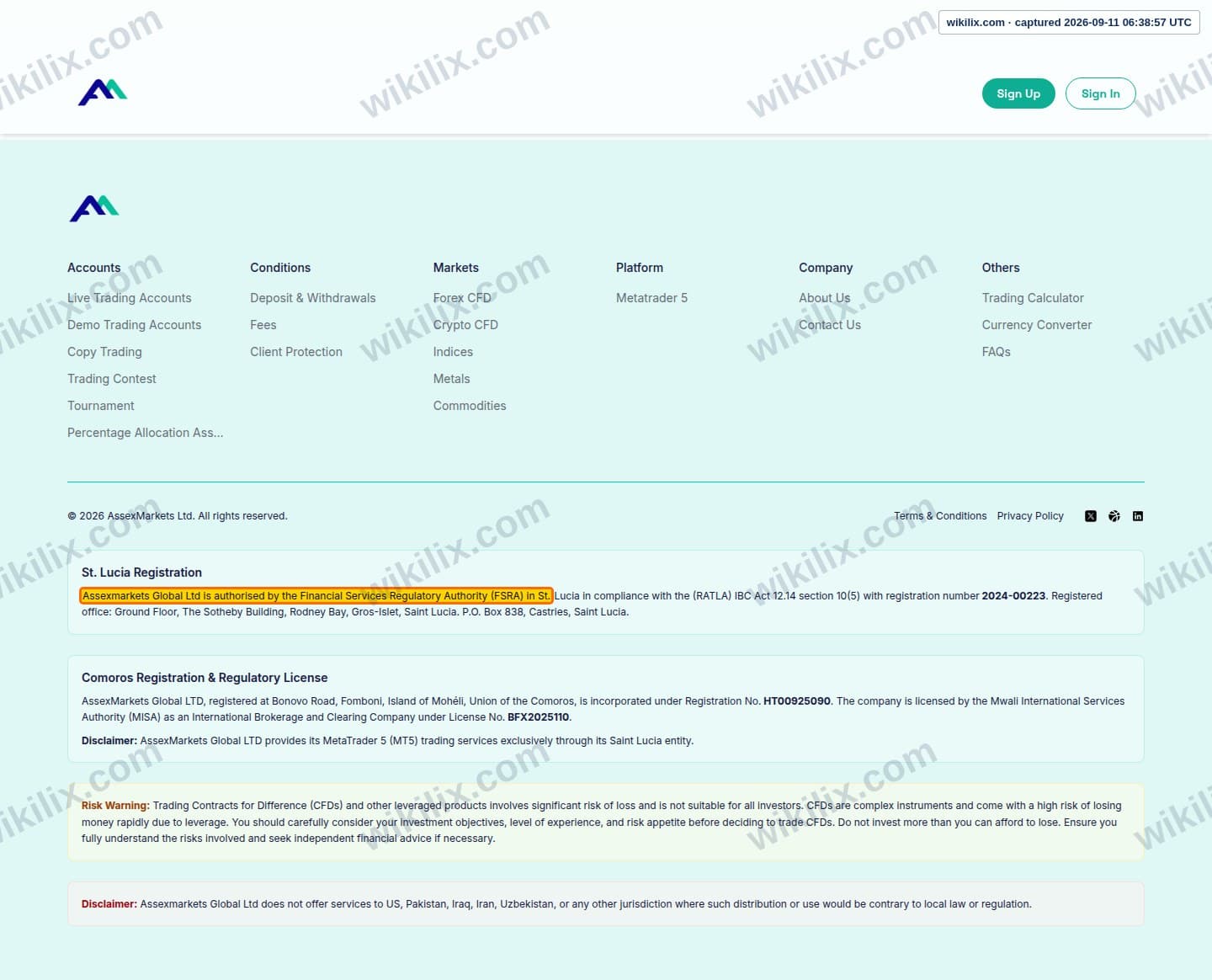 Our full page screenshot of the page this clause sits on, on Assexmarkets's site assexmarkets.com, taken on Sep 11, 2026. The quoted words are marked in the image.
