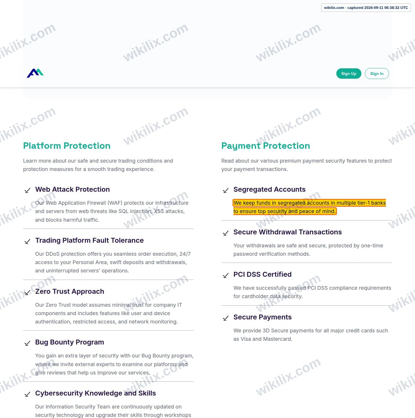 Our full page screenshot of the page that makes this promise, on Assexmarkets's site assexmarkets.com, taken on Sep 11, 2026. The quoted words are marked in the image.