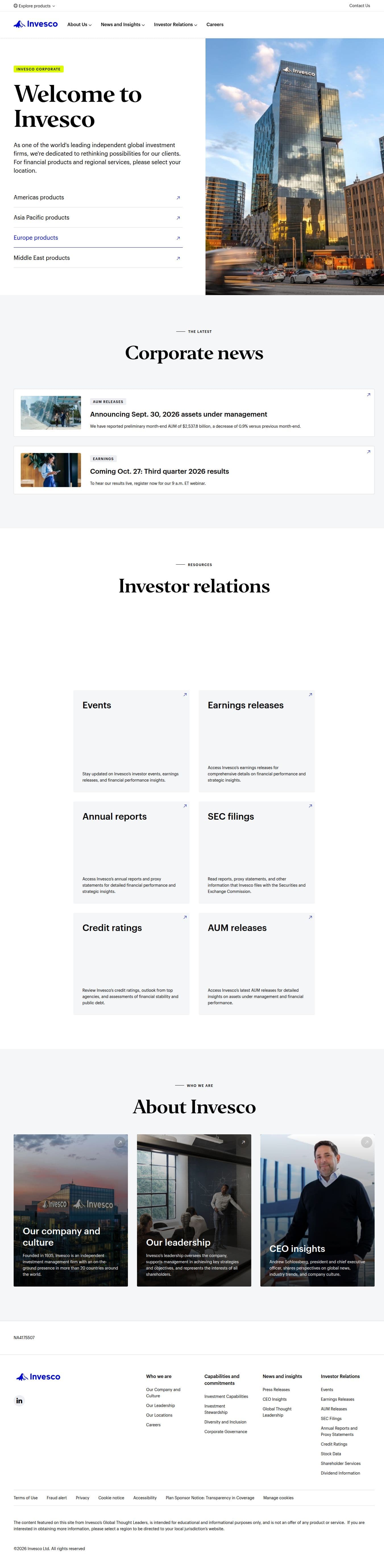 Homepage of invesco.com as we captured it