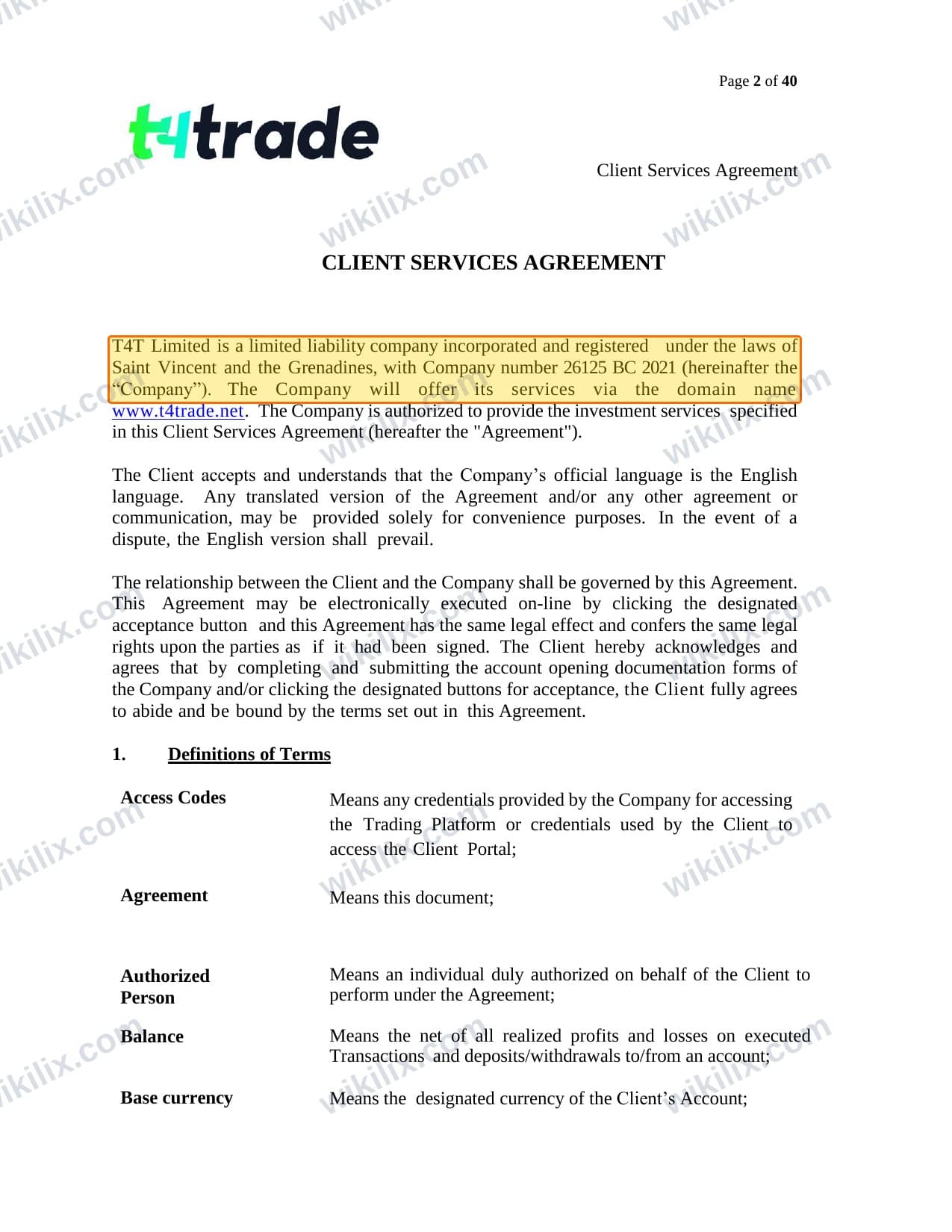 Our full page screenshot of the page this clause sits on, on t4trade's site shared.t4trade.com, taken on Sep 11, 2026. The quoted words are marked in the image.