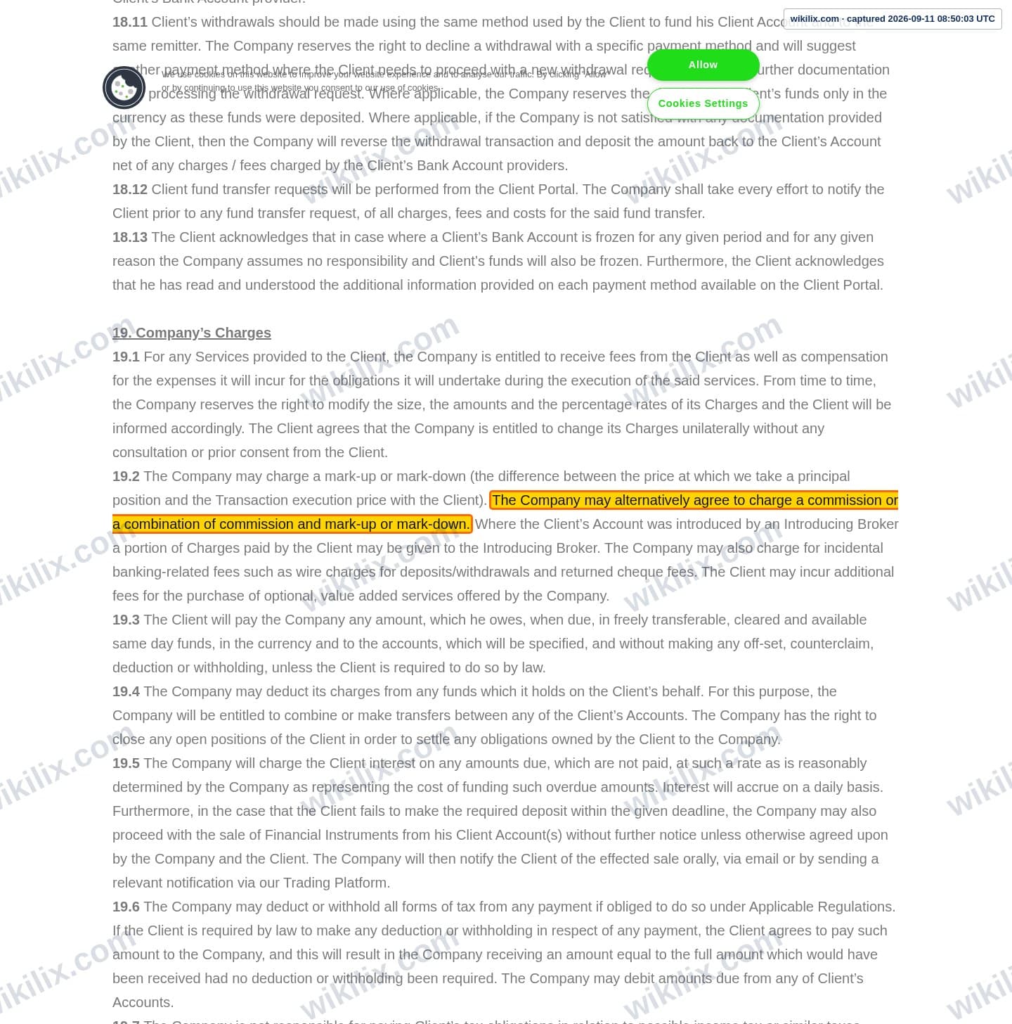 Our full page screenshot of the page this clause sits on, on t4trade's site t4trade.com, taken on Sep 11, 2026. The quoted words are marked in the image.