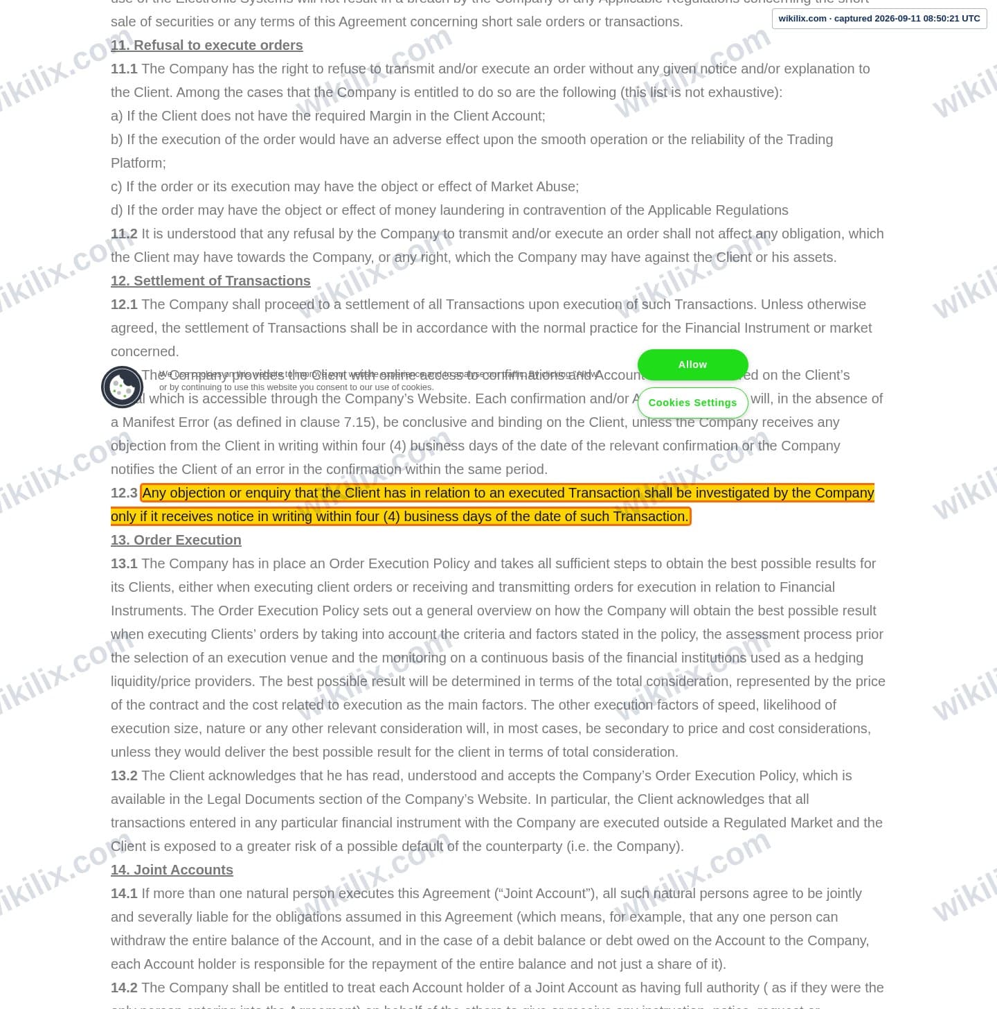 Our full page screenshot of the page this clause sits on, on t4trade's site t4trade.com, taken on Sep 11, 2026. The quoted words are marked in the image.
