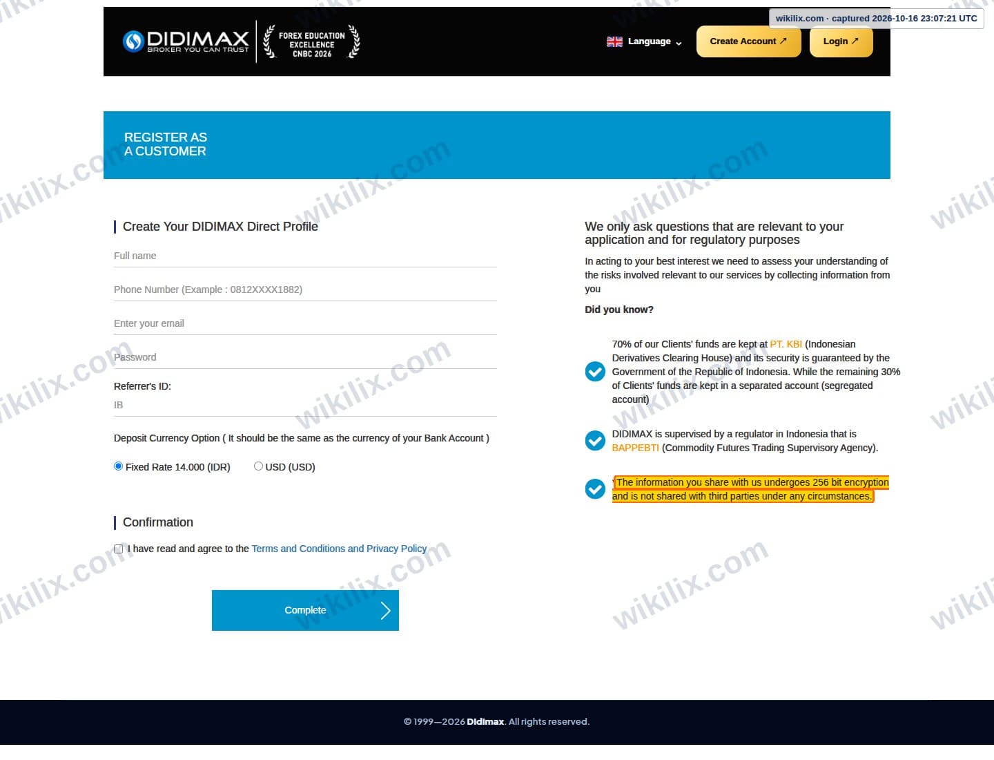 Our full page screenshot of the page that makes this promise, on DIDIMAX's site didimax.co.id, taken on Oct 16, 2026. The quoted words are marked in the image.