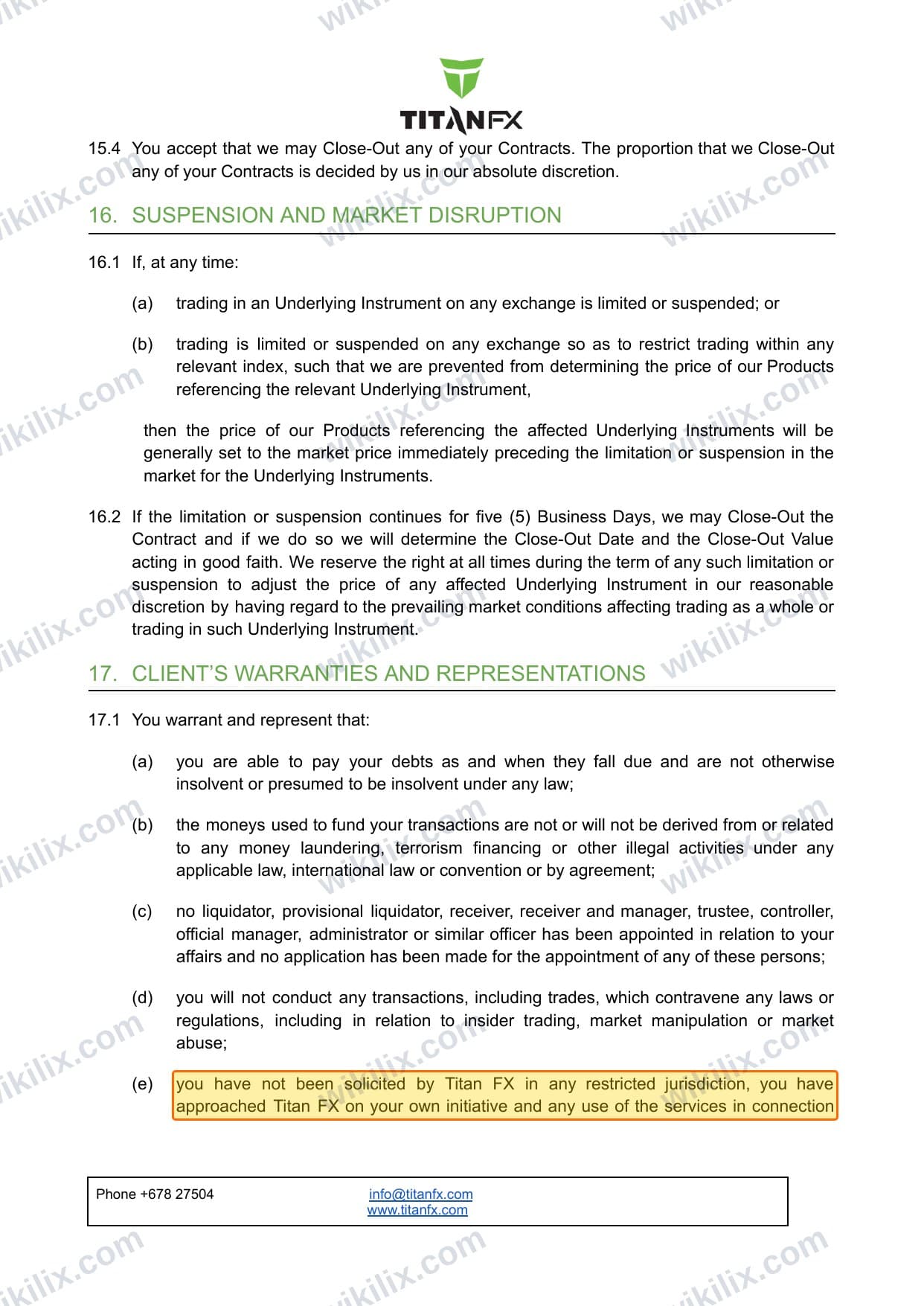 Our full page screenshot of the page this clause sits on, on Titan FX's site titanfx.com, taken on Sep 21, 2026. The quoted words are marked in the image.