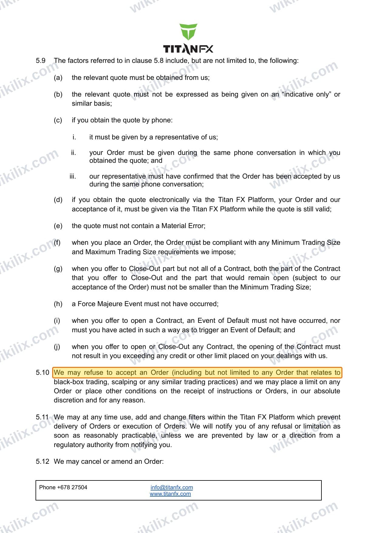 Our full page screenshot of the page this clause sits on, on Titan FX's site titanfx.com, taken on Sep 21, 2026. The quoted words are marked in the image.